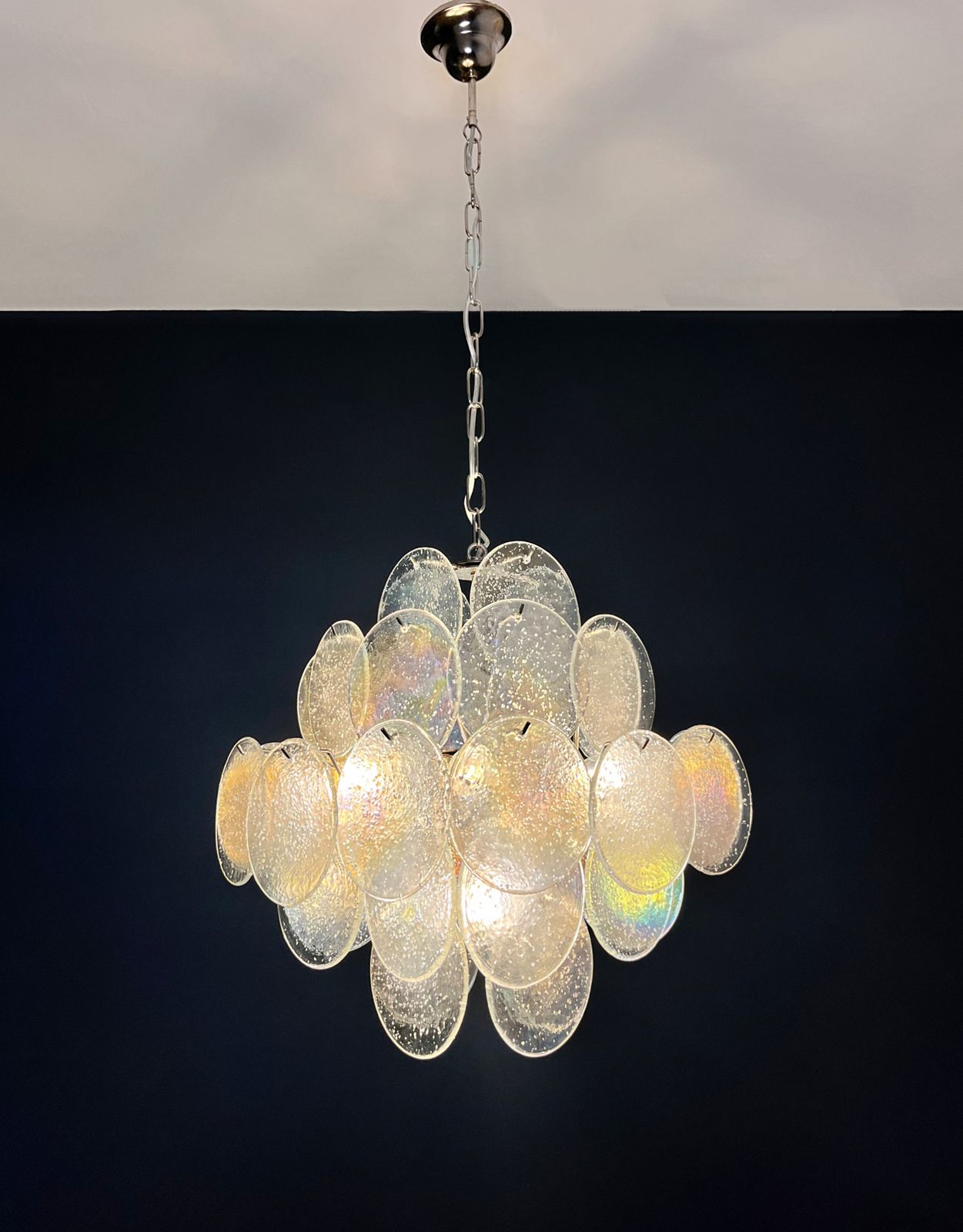 805.0 Vintage Italian Murano Chandelier   36 Iridescent Grit Disks photo
