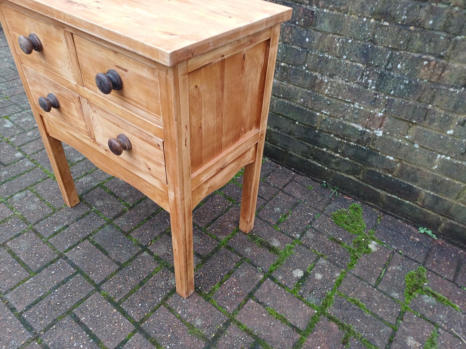 photo for sale Solid Pine 4 Drawer Dresser Base Chest Cabinet Vintage Rustic Shabby Chic Distressed Finish | 1980s 1990s Sideboard