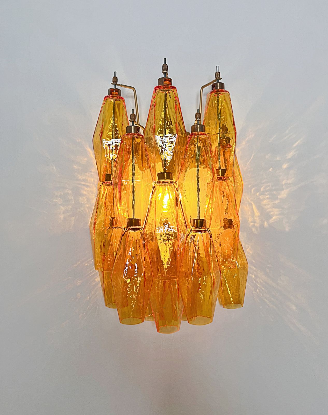 Vintage Murano Italian Poliedri Amber Glass Wall Sconces photo vintage