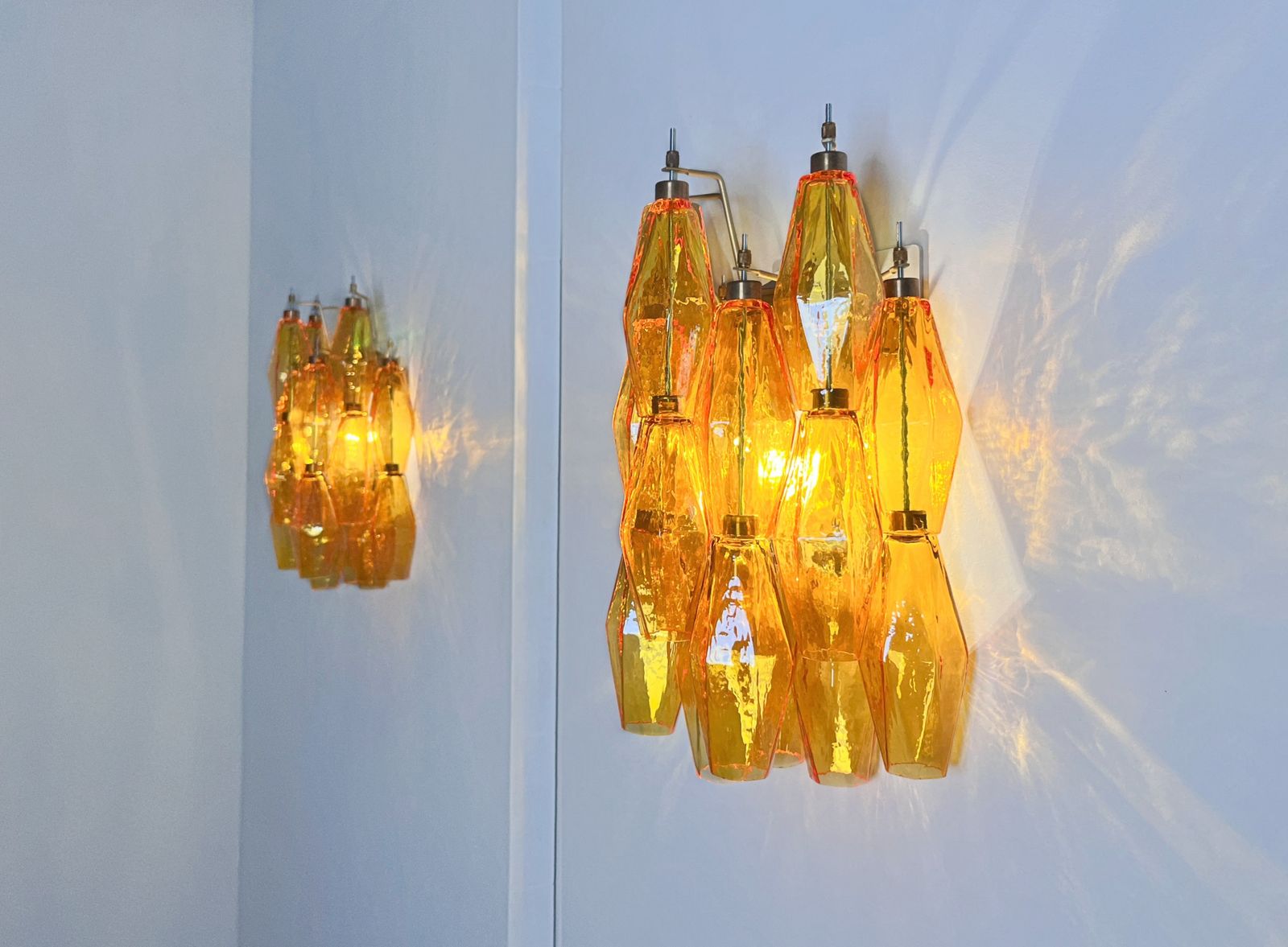 Lighting Vintage Murano Italian Poliedri Amber Glass Wall Sconces photo
