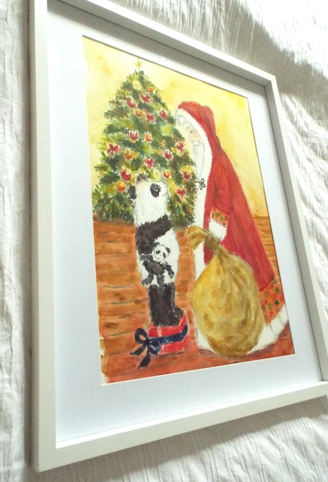 Panda & Father Christmas Llustration Original Watercolour Painting Andi Lucas photo Art