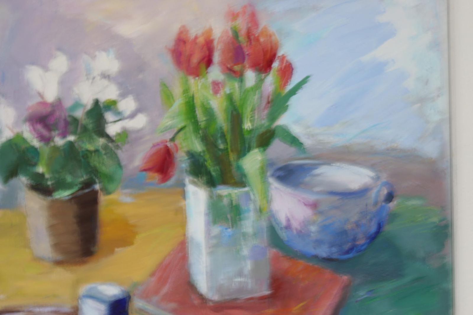 345.0 Original Mid Century Swedish Oil On Canvas – “Still Life With Tulips” By Ove Månsson – Vintage & Framed – 51 × 62 Cm (20.1" × 24.4") photo