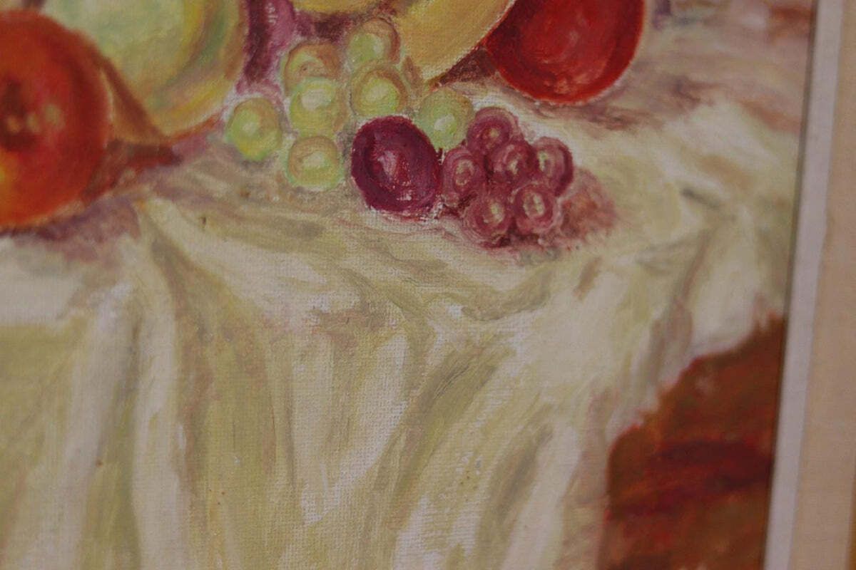 photo buy Original Swedish Oil On Canvas – “Still Life With Fruit And Bottle” By A.K. – Vintage & Framed – 40 × 48 Cm (15.7" × 18.9")