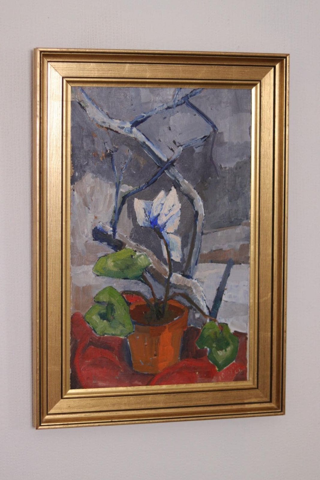 Original Swedish Oil On Canvas – “Winter Cyclamen” By Majken Bergvin (1922–2012) –1965 – Vintage & Framed – 62 × 43 Cm (24.4" × 16.9")