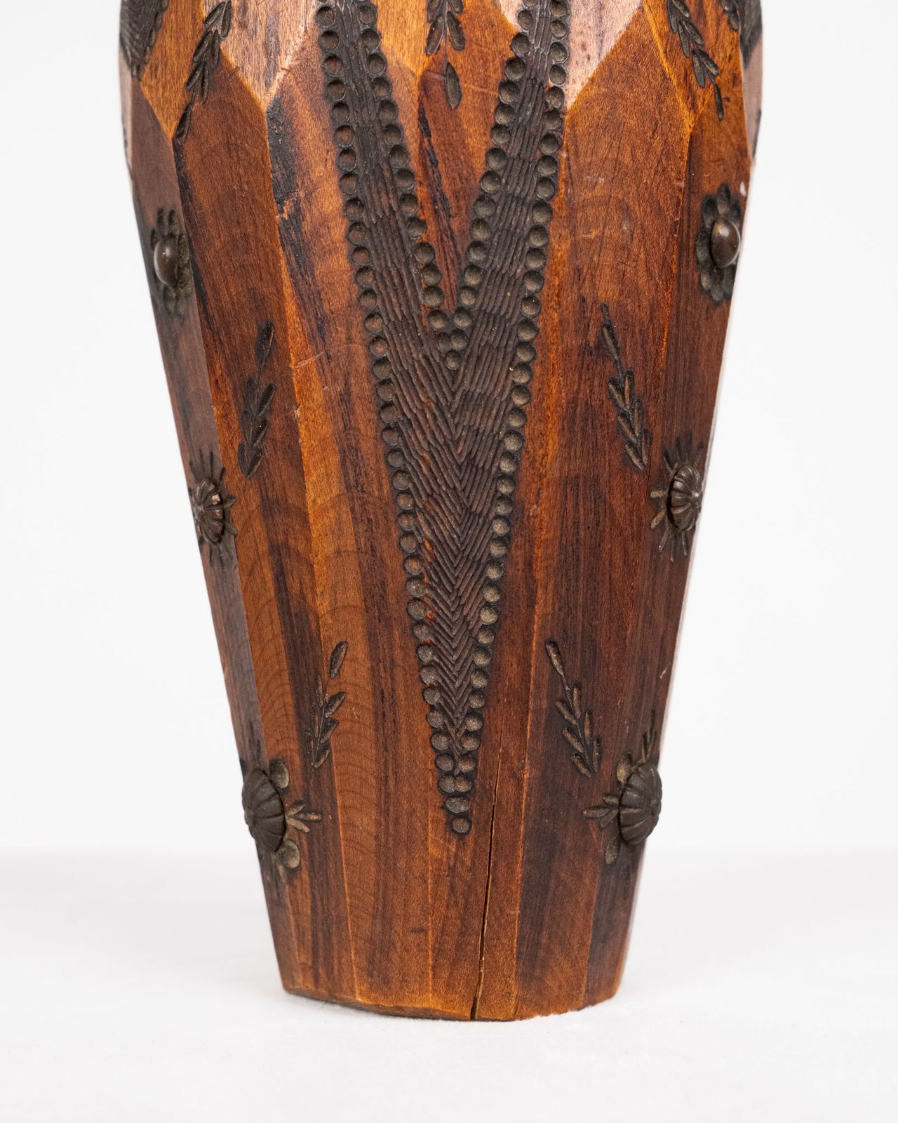 Carved Wood And Brass Accents Vase, Bretagne, France, 1960s photo buy