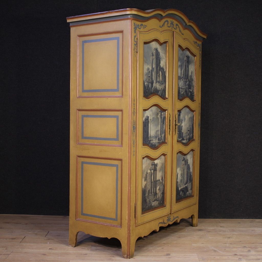 Small Lacquered, Gilded And Painted Piedmontese Wardrobe From The 20th Century photo furniture