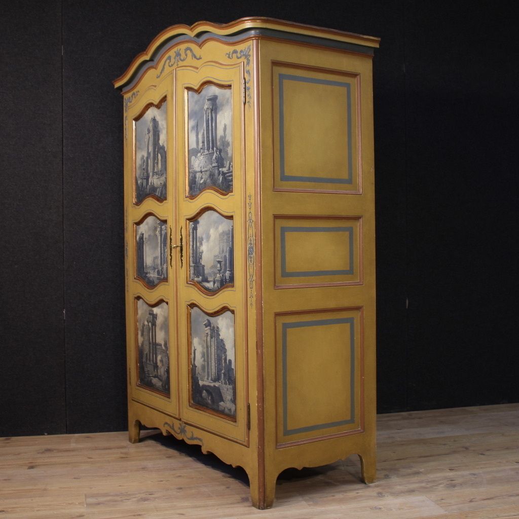 photo for sale Small Lacquered, Gilded And Painted Piedmontese Wardrobe From The 20th Century