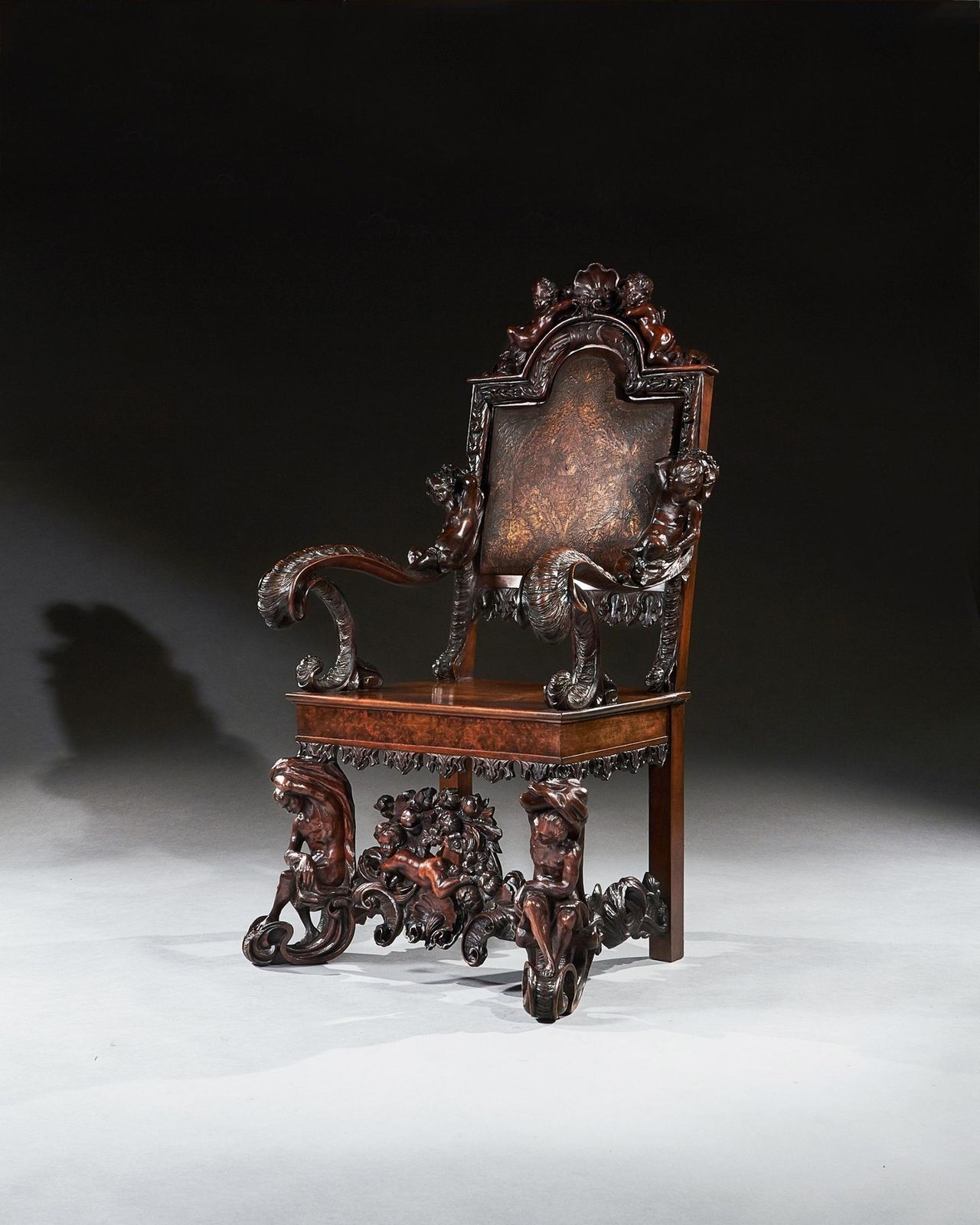 photo buy An Exhibition Quality Italian 19th Century Carved Walnut Armchair After Andrea Brustolon