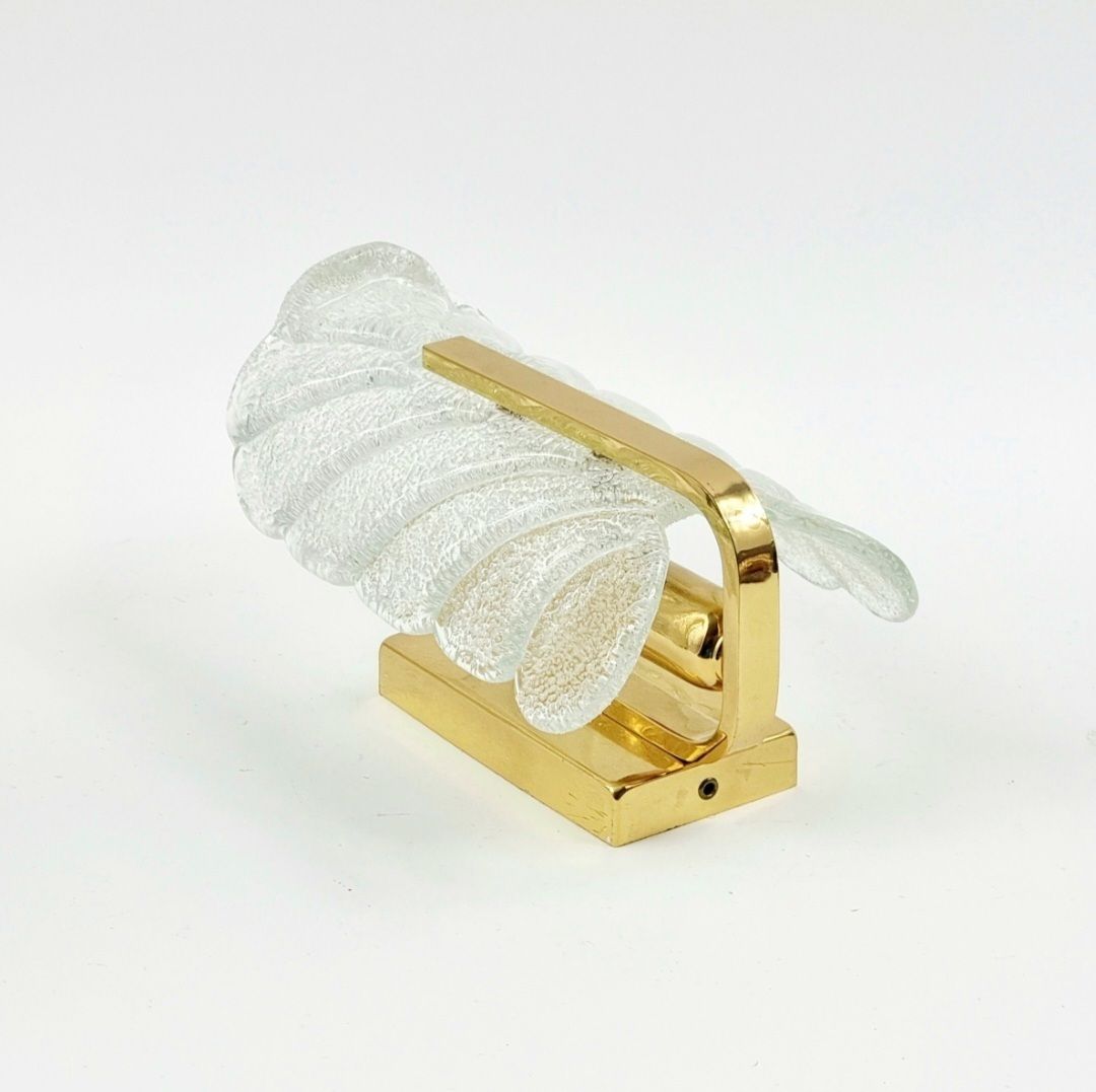 Scandinavian Glass & Brass Leaf Wall Light By Carl Fagerlund For Orrefors, Sweden, 1960s photo vinterior