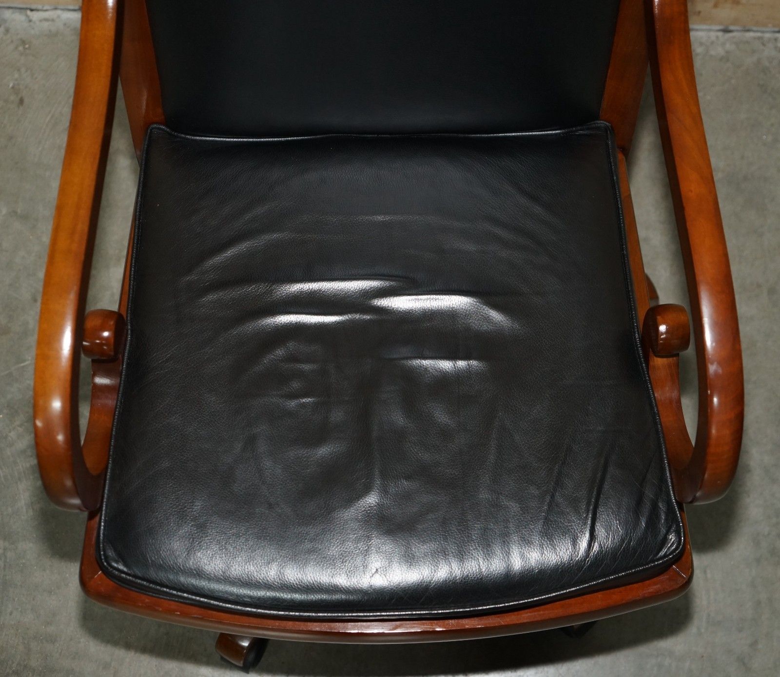 photo for sale Harrods London Purchased Black Leather Cherry Wood Grange Paris Captain Chairs