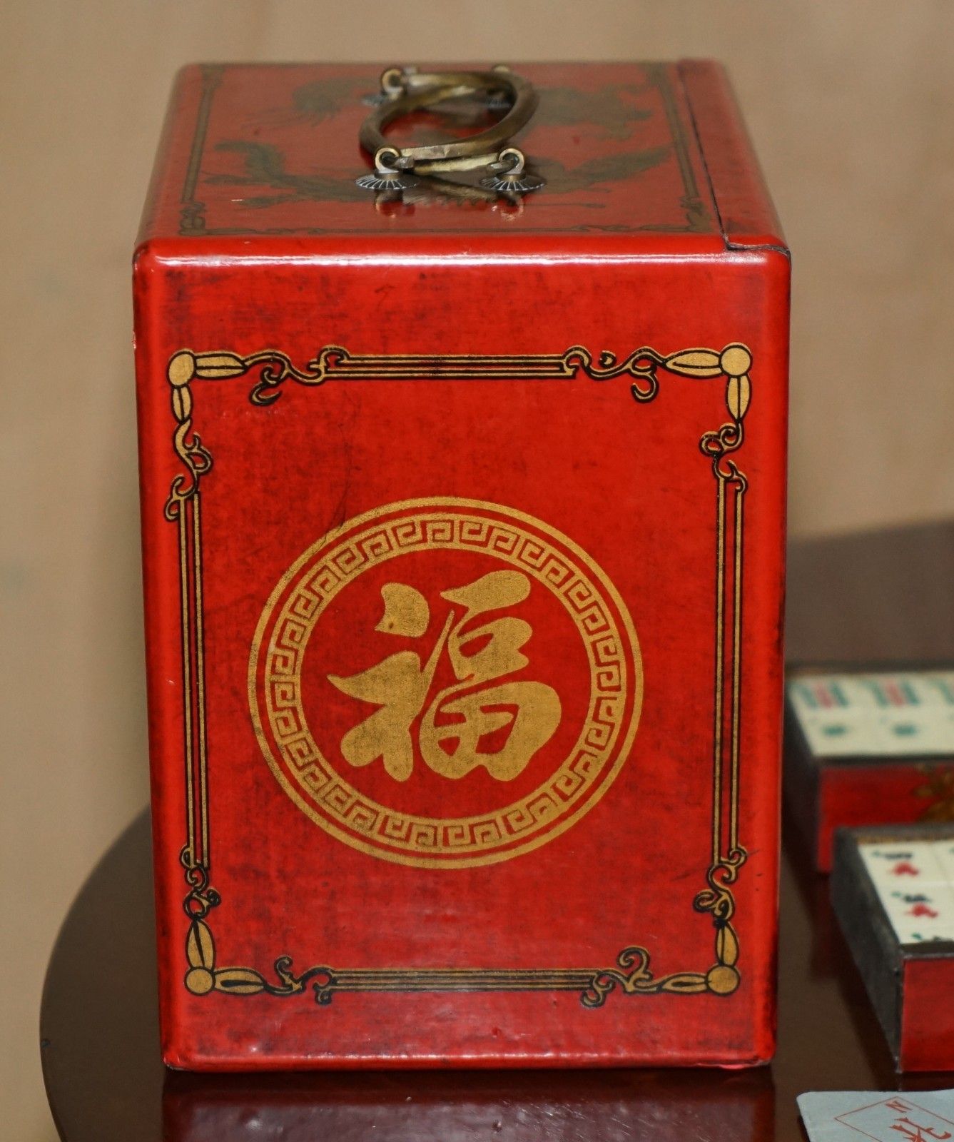 Antique Mahjong Suite Circa 1940's Chinese Chinoiserie Dragon Design Must See photo buy