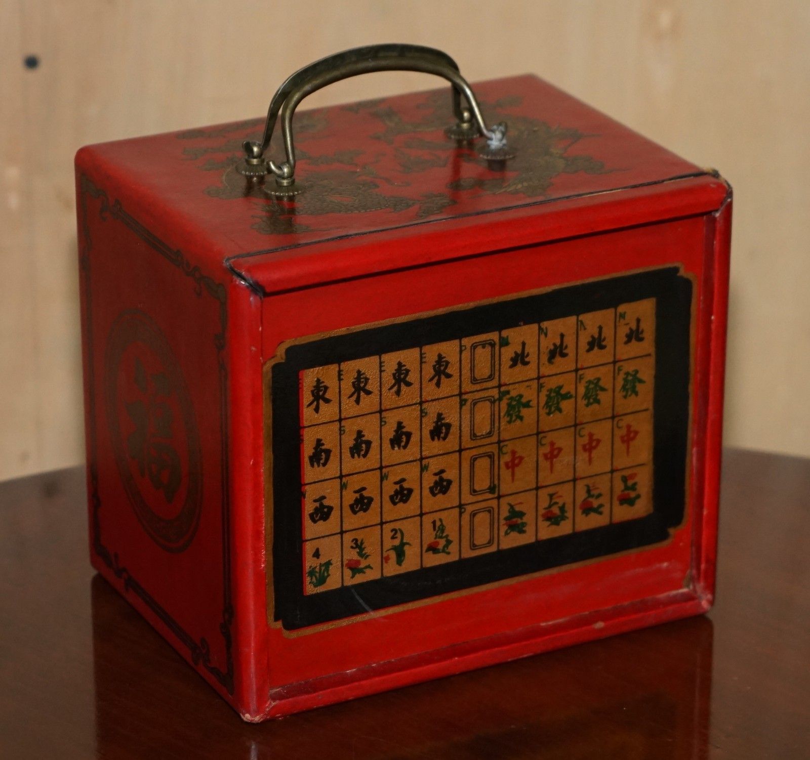 Antique Mahjong Suite Circa 1940's Chinese Chinoiserie Dragon Design Plus Dice photo for sale