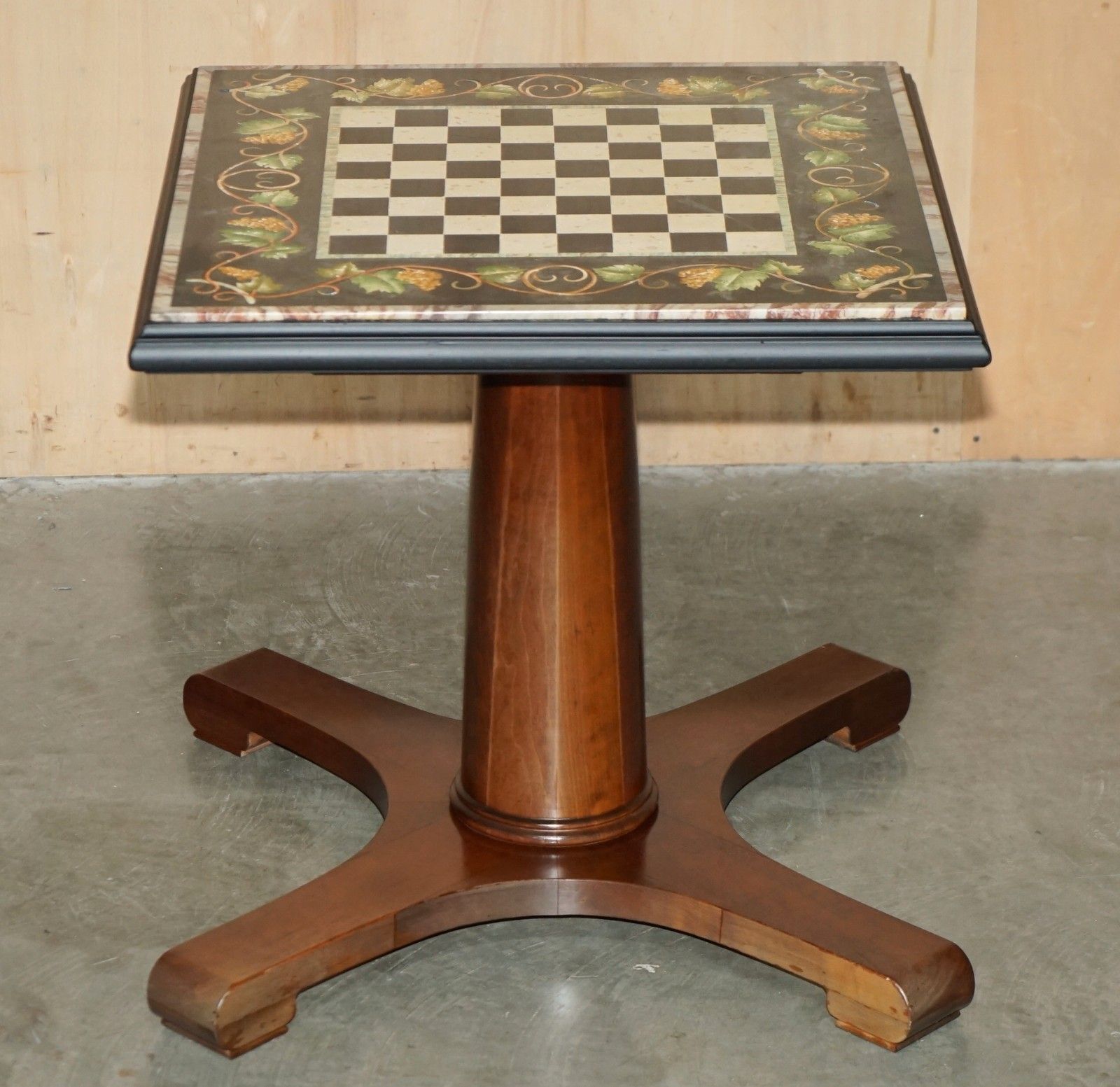 Antique Extra Large Pietra Dura Marble Inlaid Chessboard Table Later Cherry Base photo for sale