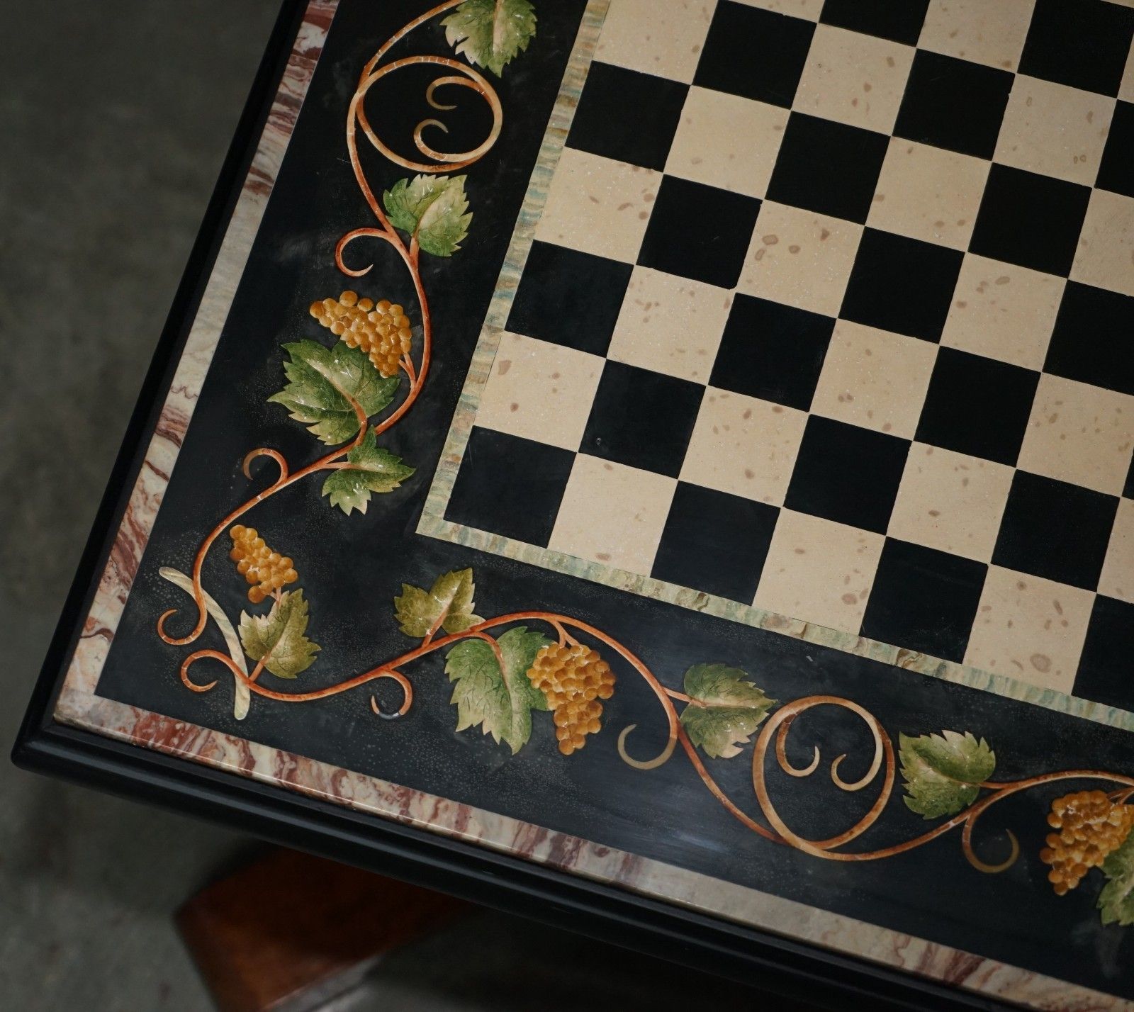 Antique Extra Large Pietra Dura Marble Inlaid Chessboard Table Later Cherry Base photo vinterior