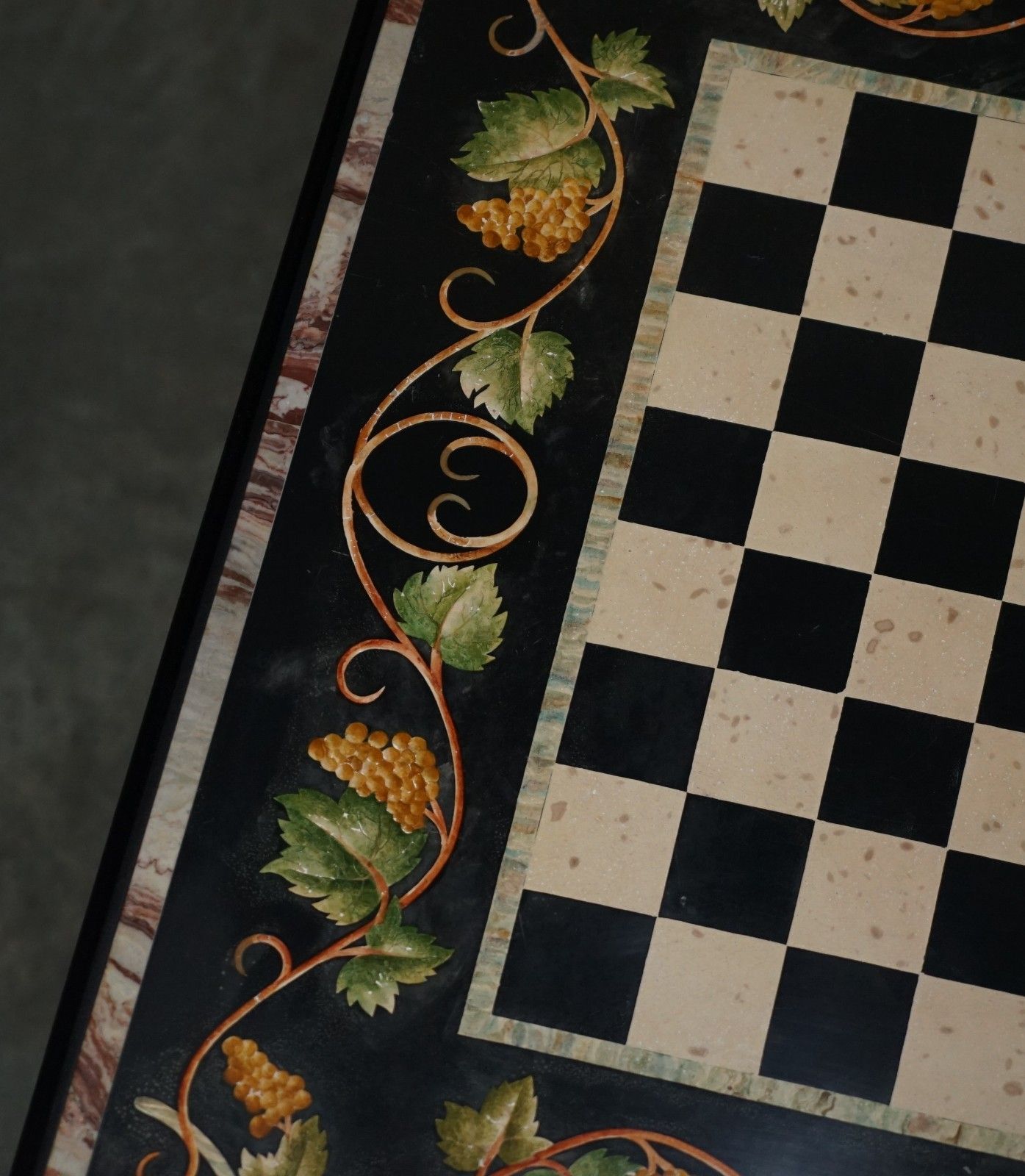 4950.0 Antique Extra Large Pietra Dura Marble Inlaid Chessboard Table Later Cherry Base photo