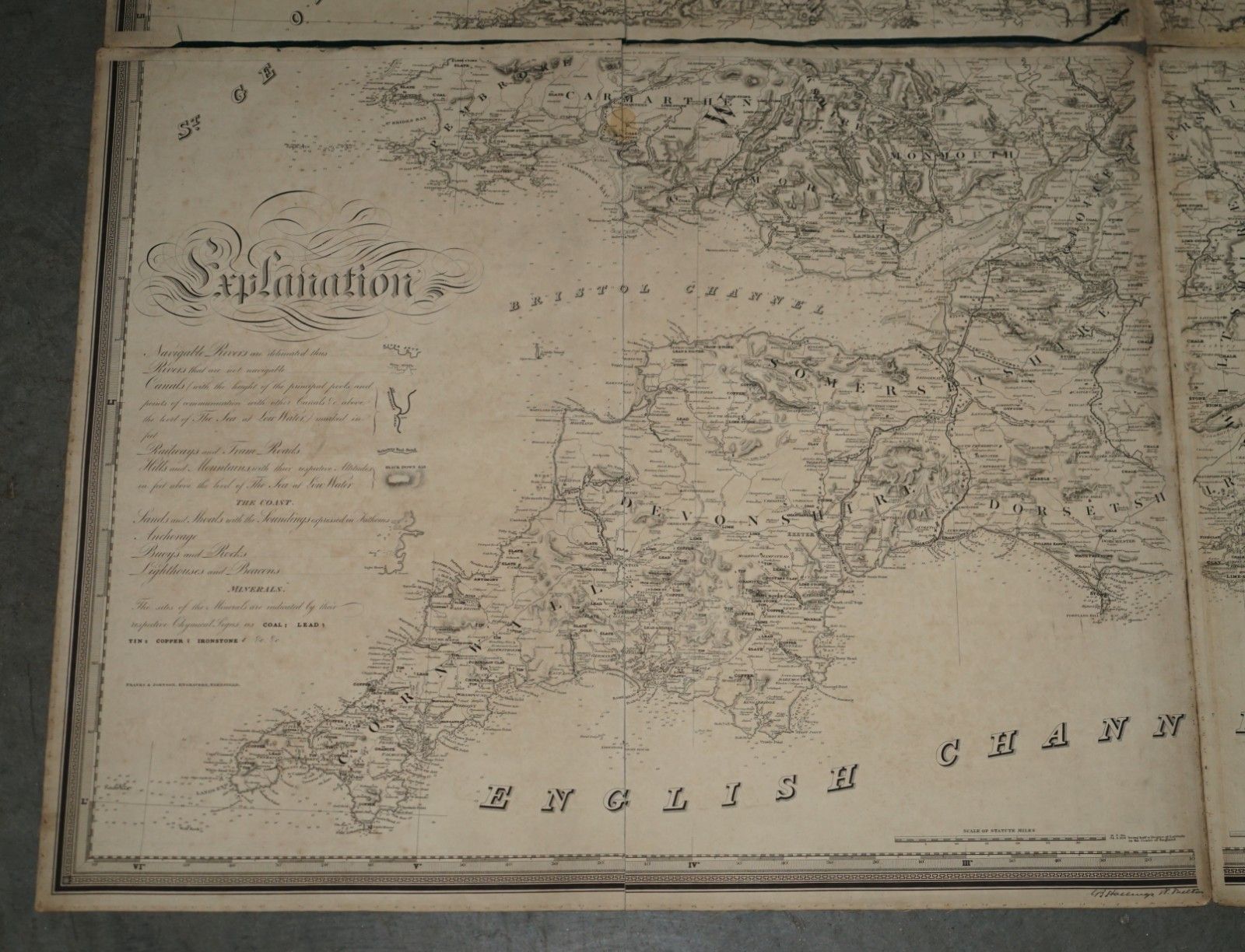 1830 Dated Extra Large 194cm X 159cm Inland Navigation Map Canals And Railroads photo furniture