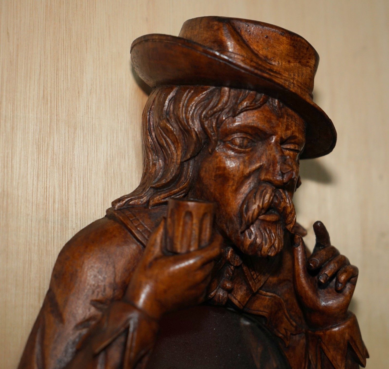 Fine Antique Original Black Forest Folk Art Wall Mirror Of Chap With Bee On Nose photo for sale