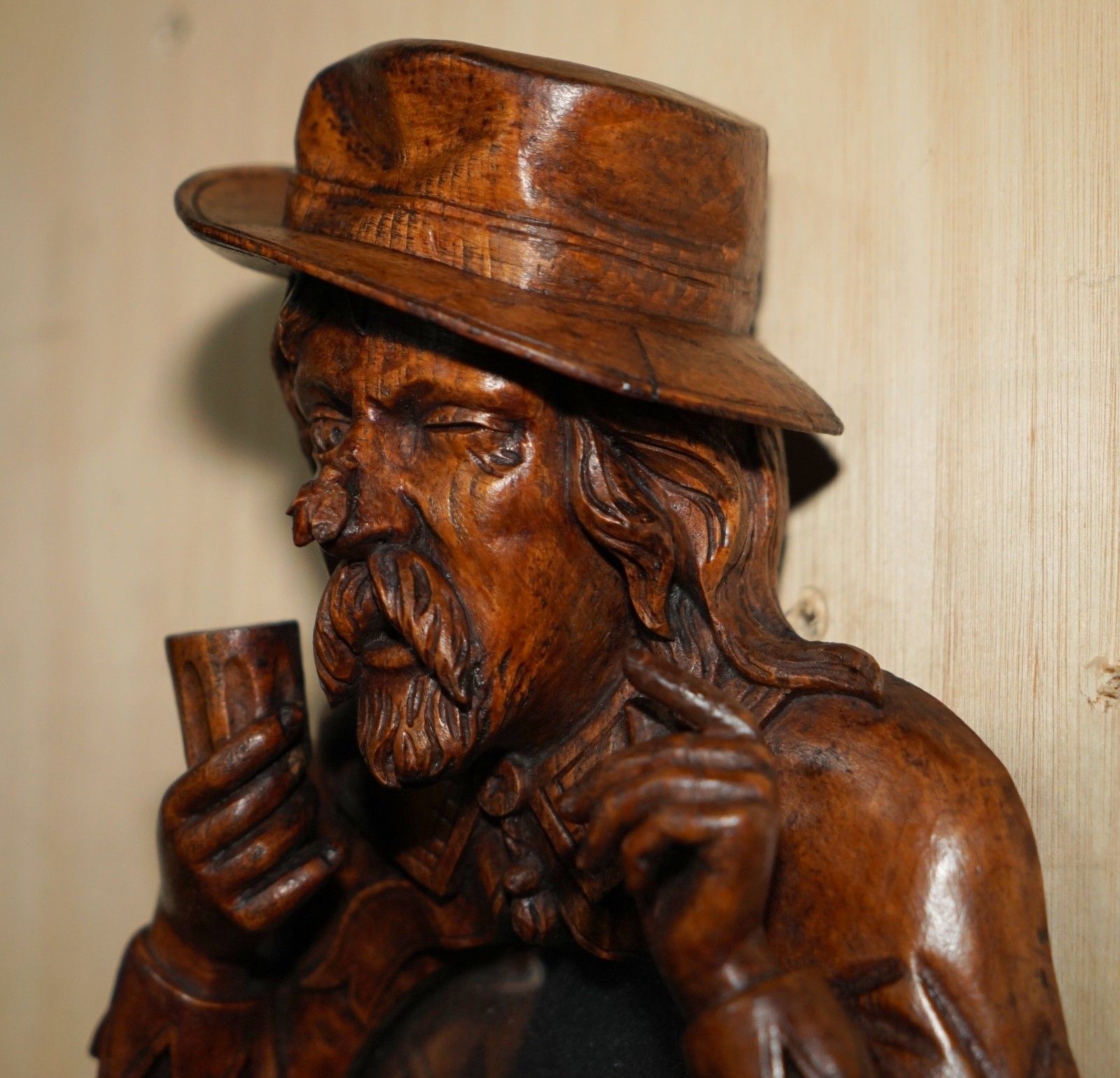 Fine Antique Original Black Forest Folk Art Wall Mirror Of Chap With Bee On Nose photo Home Decor
