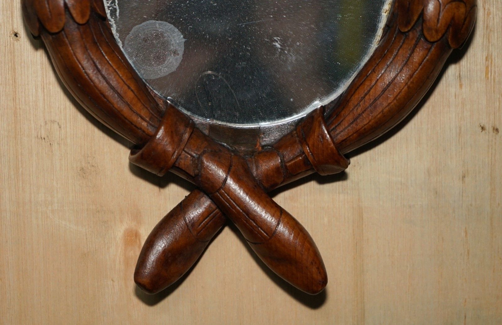 3950.0 Fine Antique Original Black Forest Folk Art Wall Mirror Of Chap With Bee On Nose photo