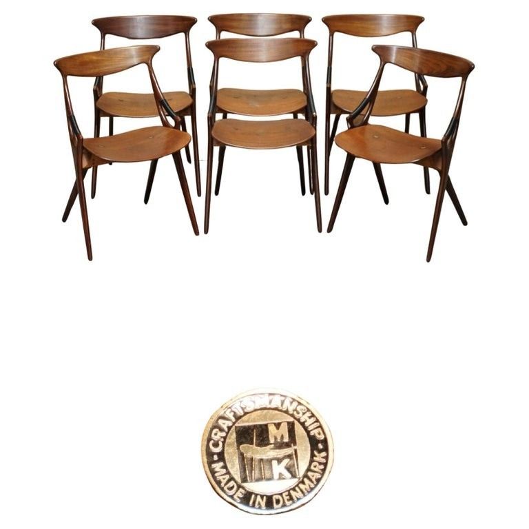 Six 1959 Fully Stamped Arne Hovmand Olsen For Mogens Kold Model 71 Dining Chairs