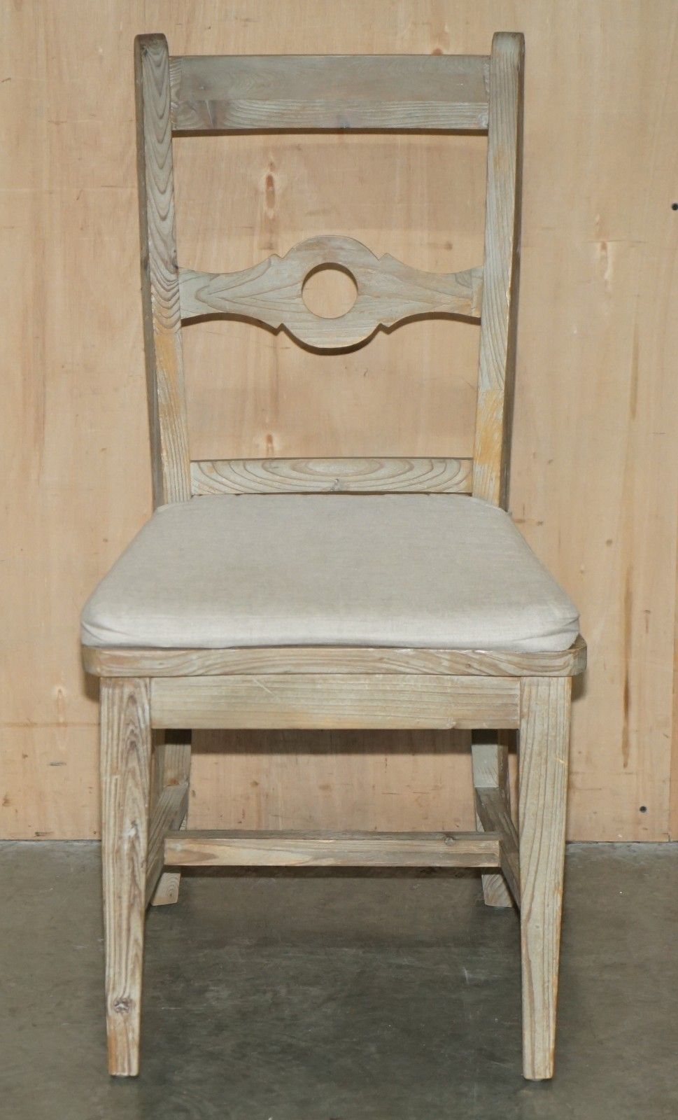 photo buy Fine Pair Of Swedish Style Loaf Reclaimed Pine Side Chairs With Cushioned Seats