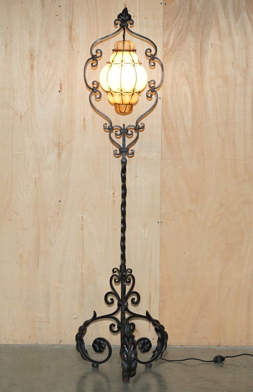 Antique Circa 1930's Italian Murano Glass & Iron Seguso Caged Pendant Floor Lamp photo furniture