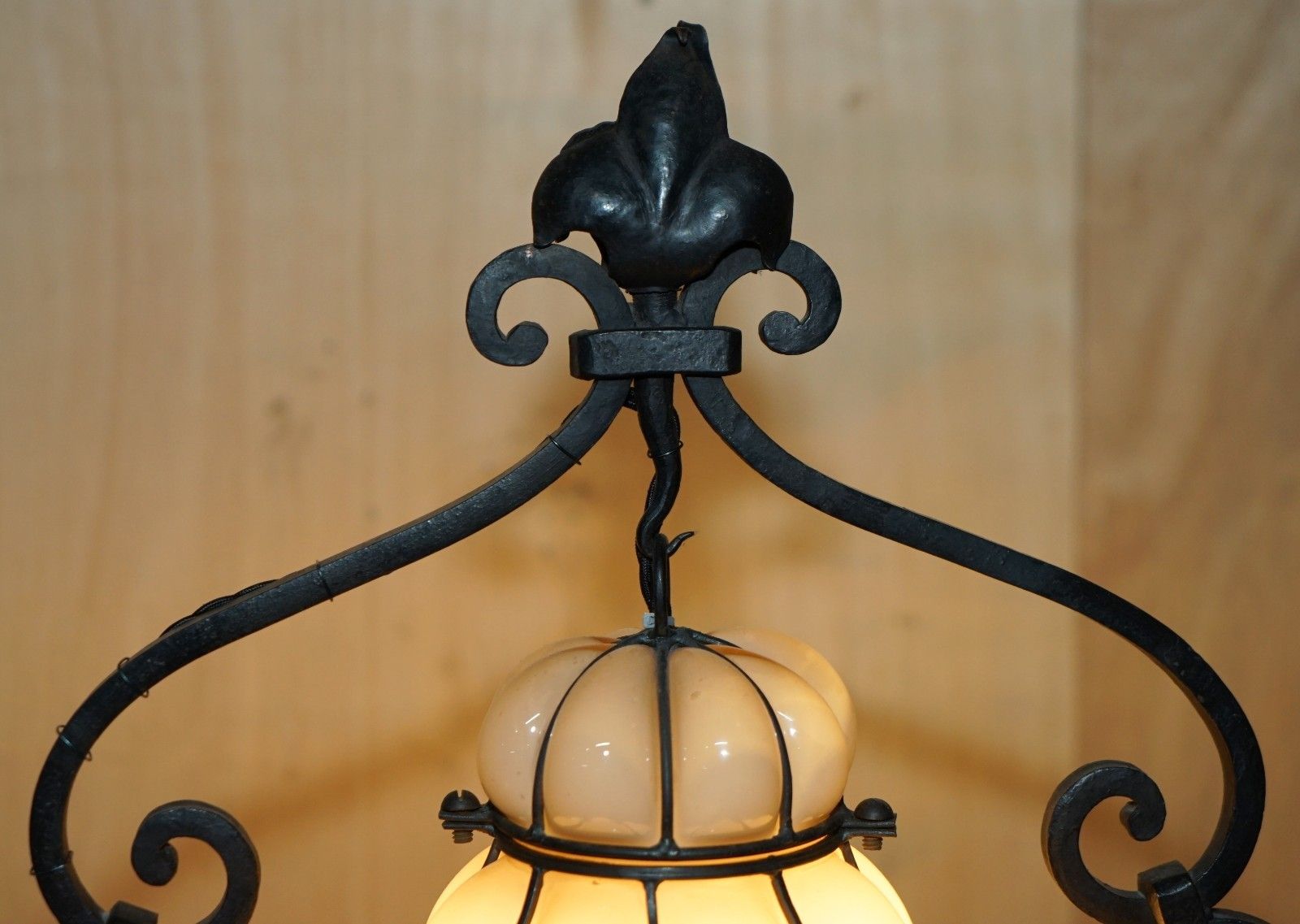 Antique Circa 1930's Italian Murano Glass & Iron Seguso Caged Pendant Floor Lamp photo vinterior
