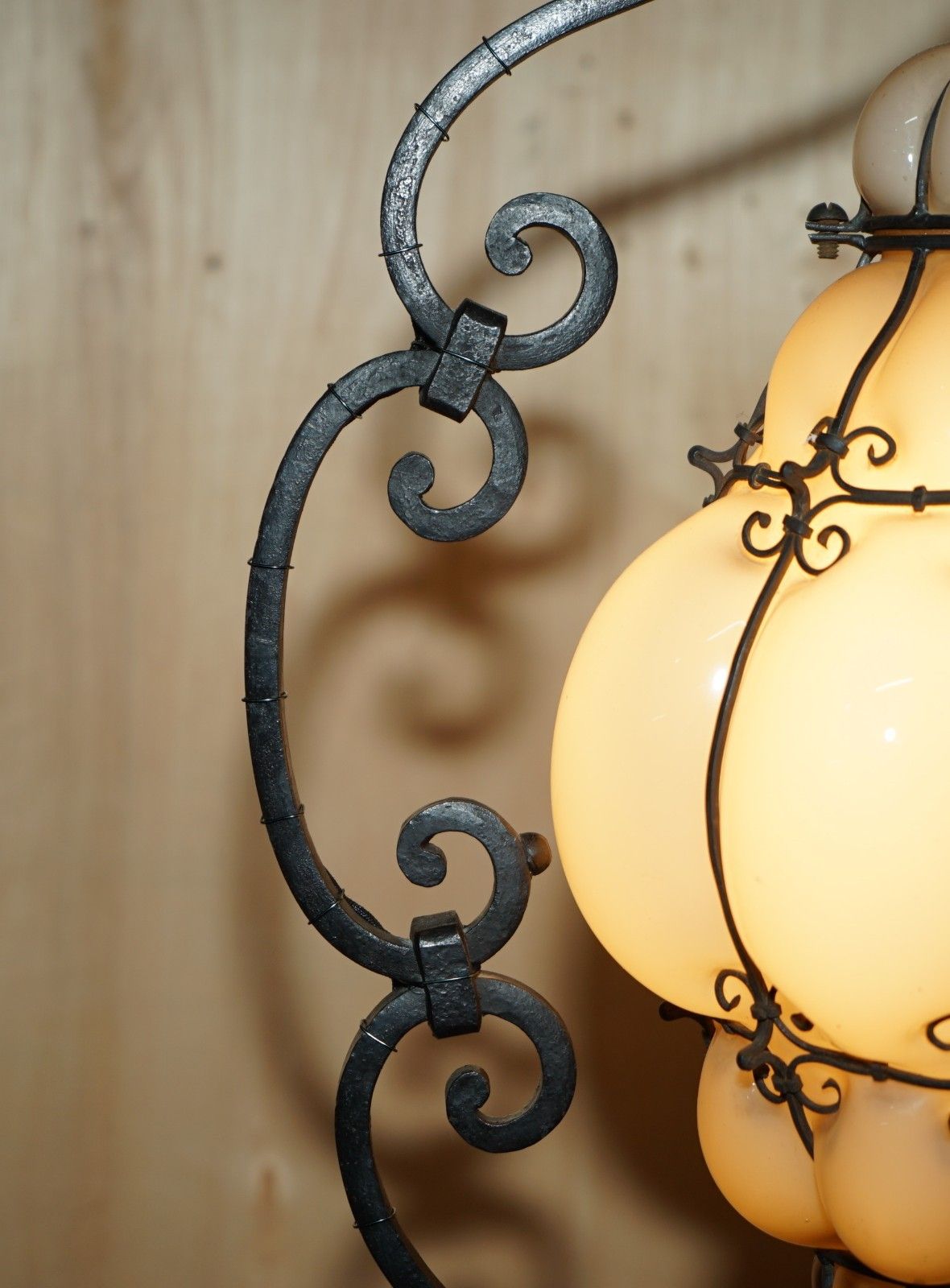 Antique Circa 1930's Italian Murano Glass & Iron Seguso Caged Pendant Floor Lamp photo buy