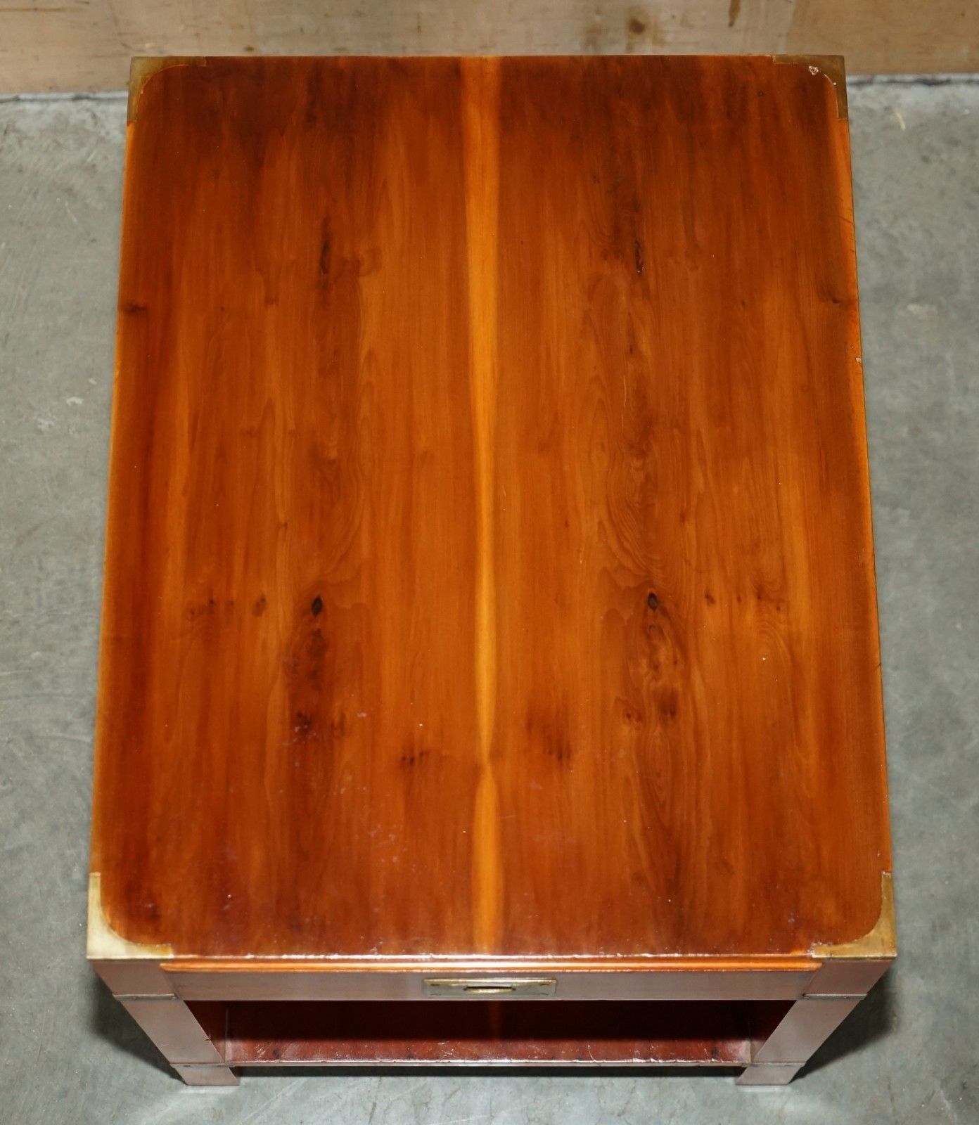 Fully Restored Military Campaign Style Yew Wood Single Drawer Side End Table photo vinterior