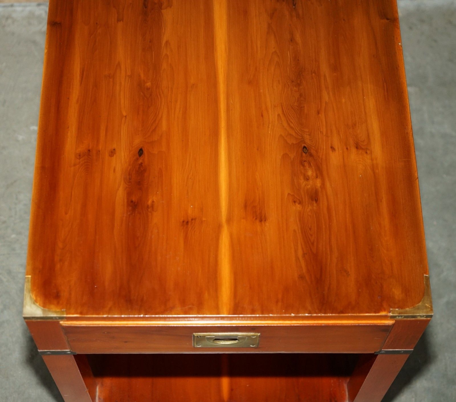 Fully Restored Military Campaign Style Yew Wood Single Drawer Side End Table photo buy