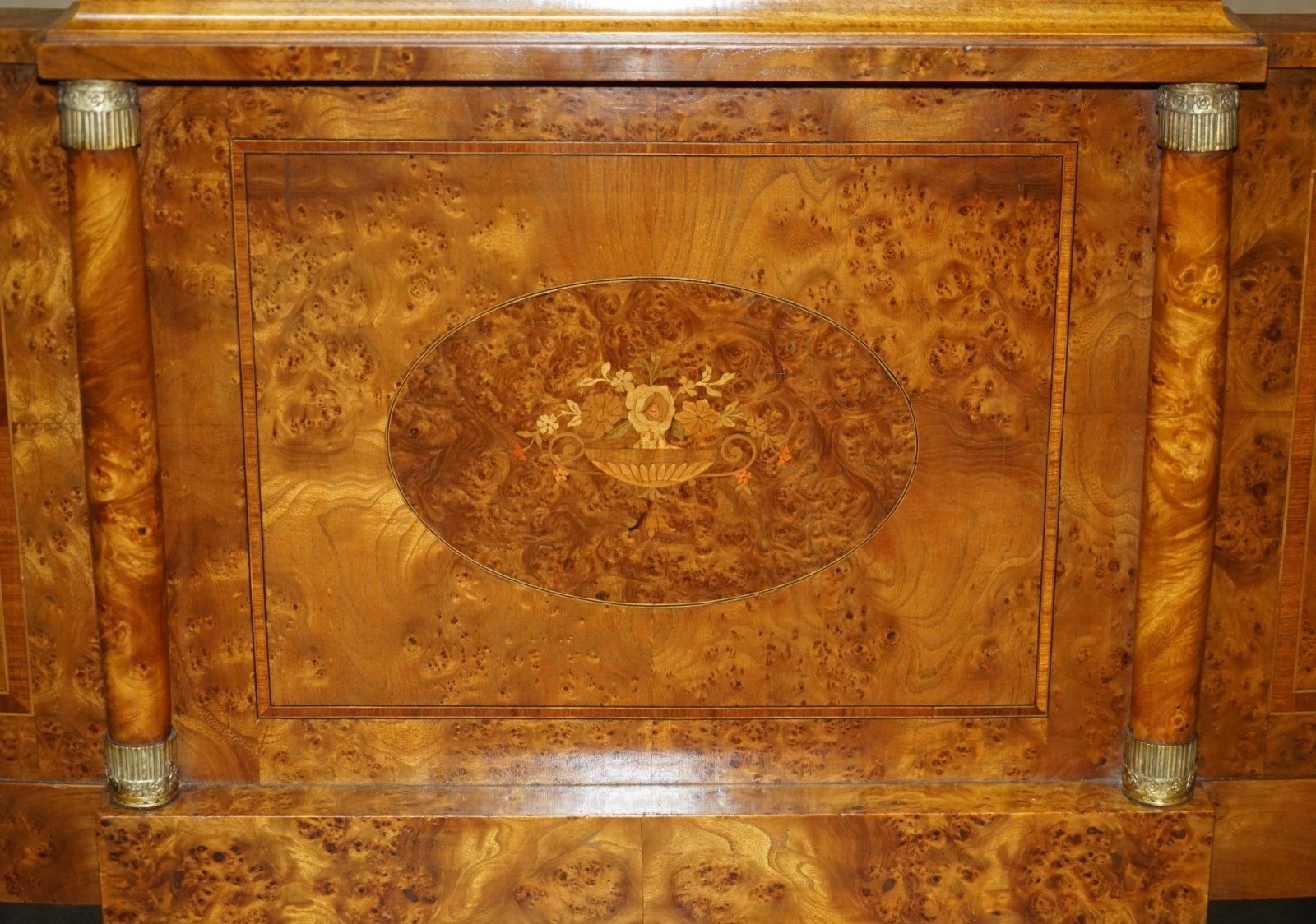 Antique Fully Restored Circa 1880 French Empire Burr Walnut Estate Bed Frame photo for sale