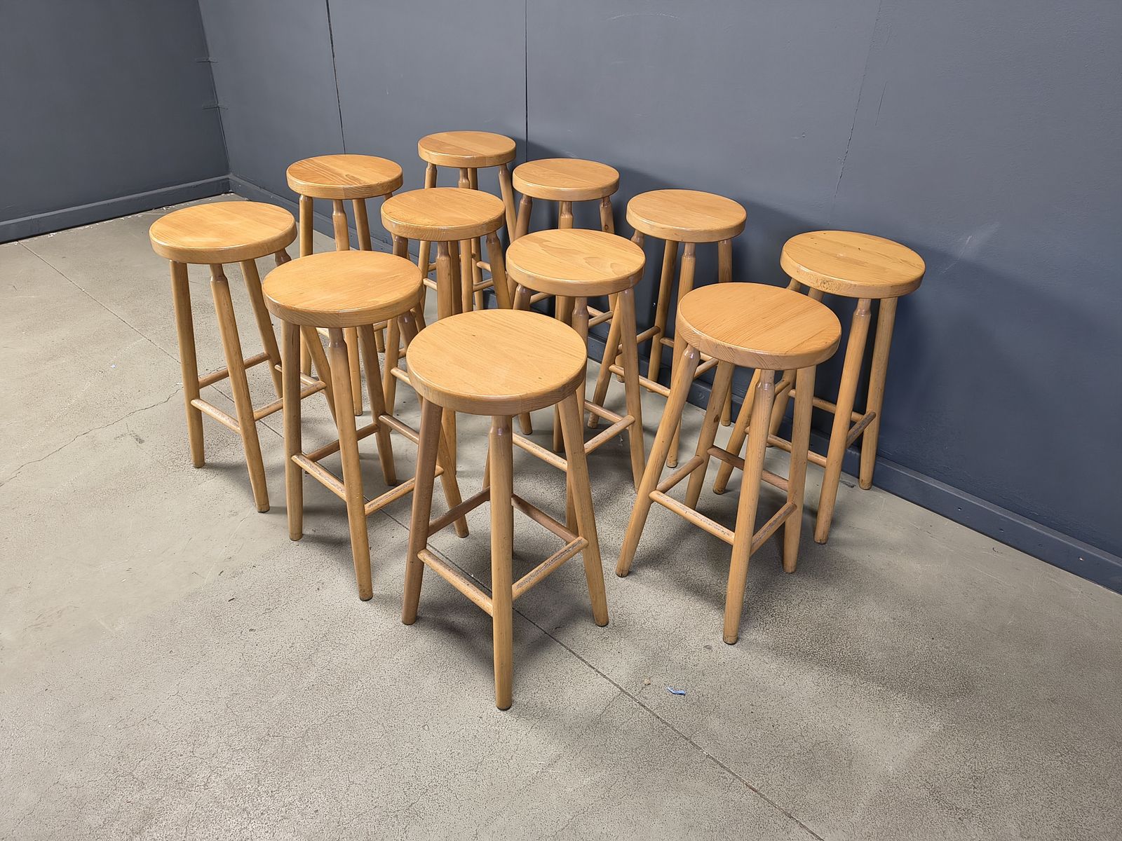 Furniture Alpine Style Chalet Stools In Wood, Set Of 11   1970s photo