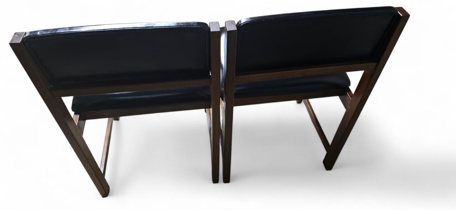 Set Of 4 Mid Century Teak Dining Chairs Pivoting Tilt Back Black Vinyl Mcm photo vinterior