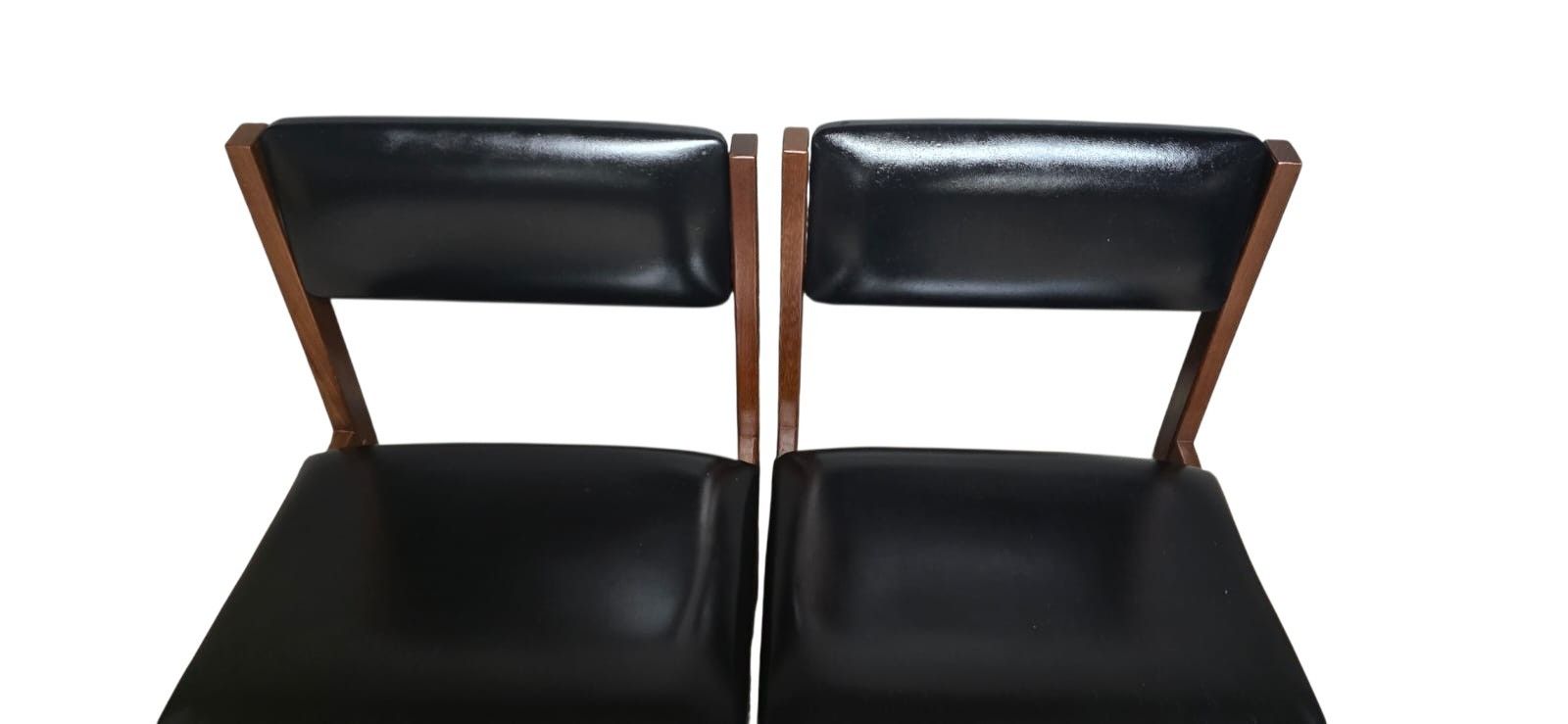 Set Of 4 Mid Century Teak Dining Chairs Pivoting Tilt Back Black Vinyl Mcm photo vintage
