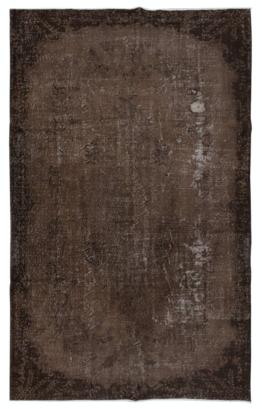 6.2x9.8 Ft Modern Handmade Turkish Rug In Brown, Vintage Wool And Cotton Carpet