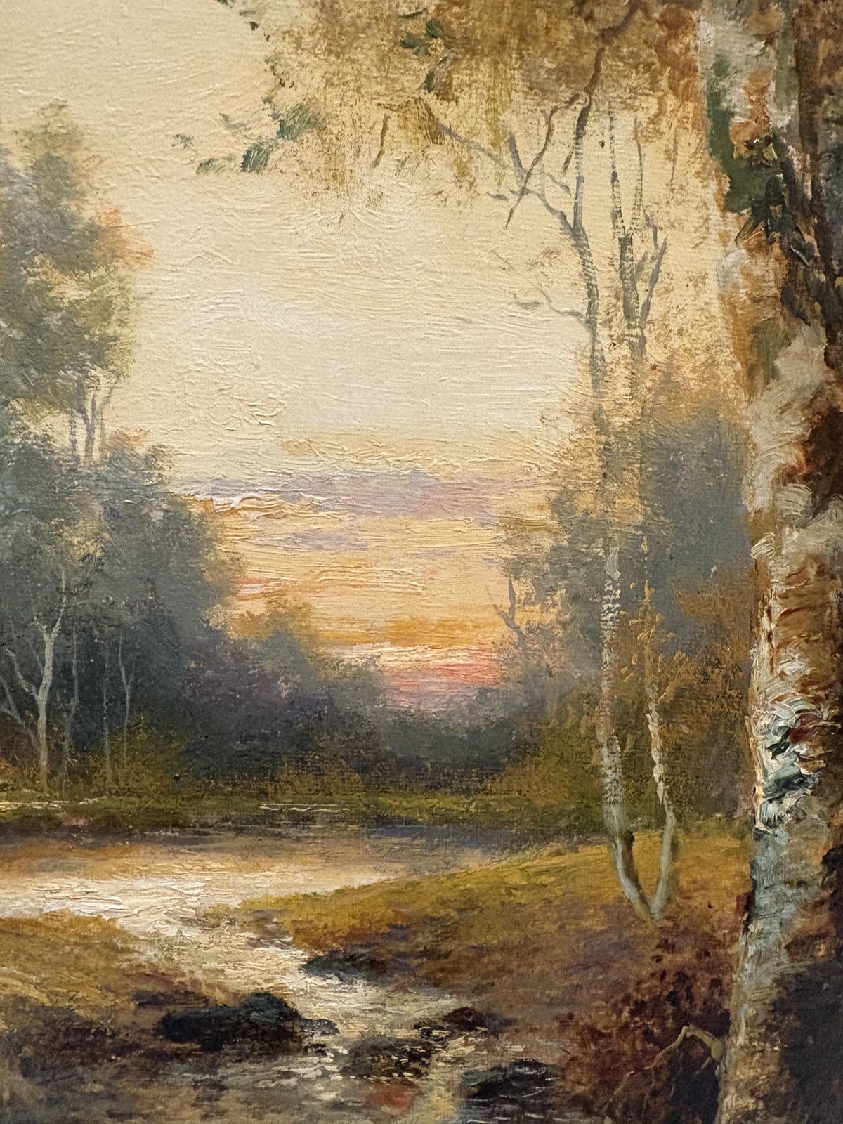 Oil On Canvas Of Woodland Area At Sunset By David Watts (1918 1938) photo vinterior