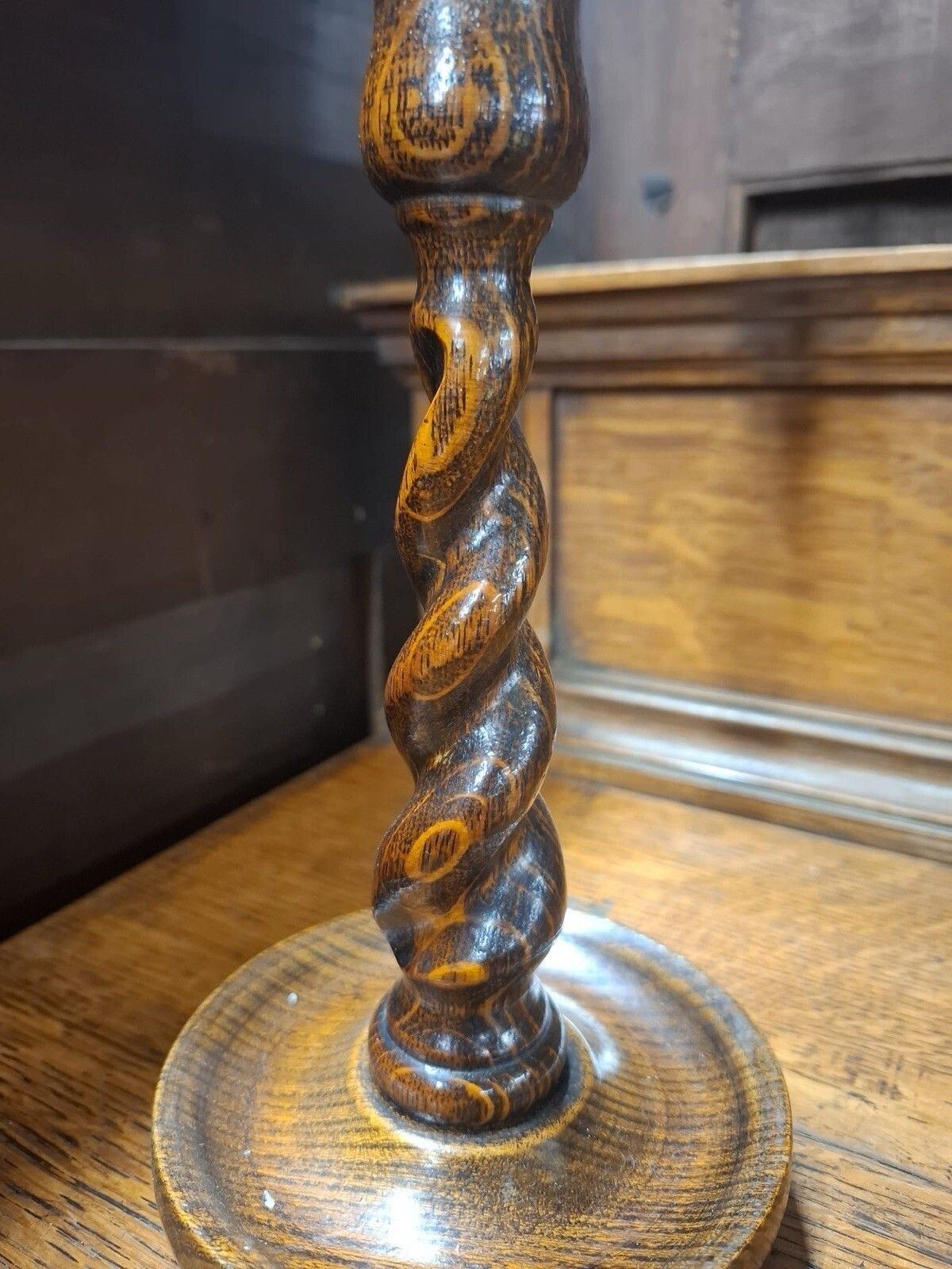 Pair Of Victorian Oak Barley Twist Candle Sticks photo 84.0
