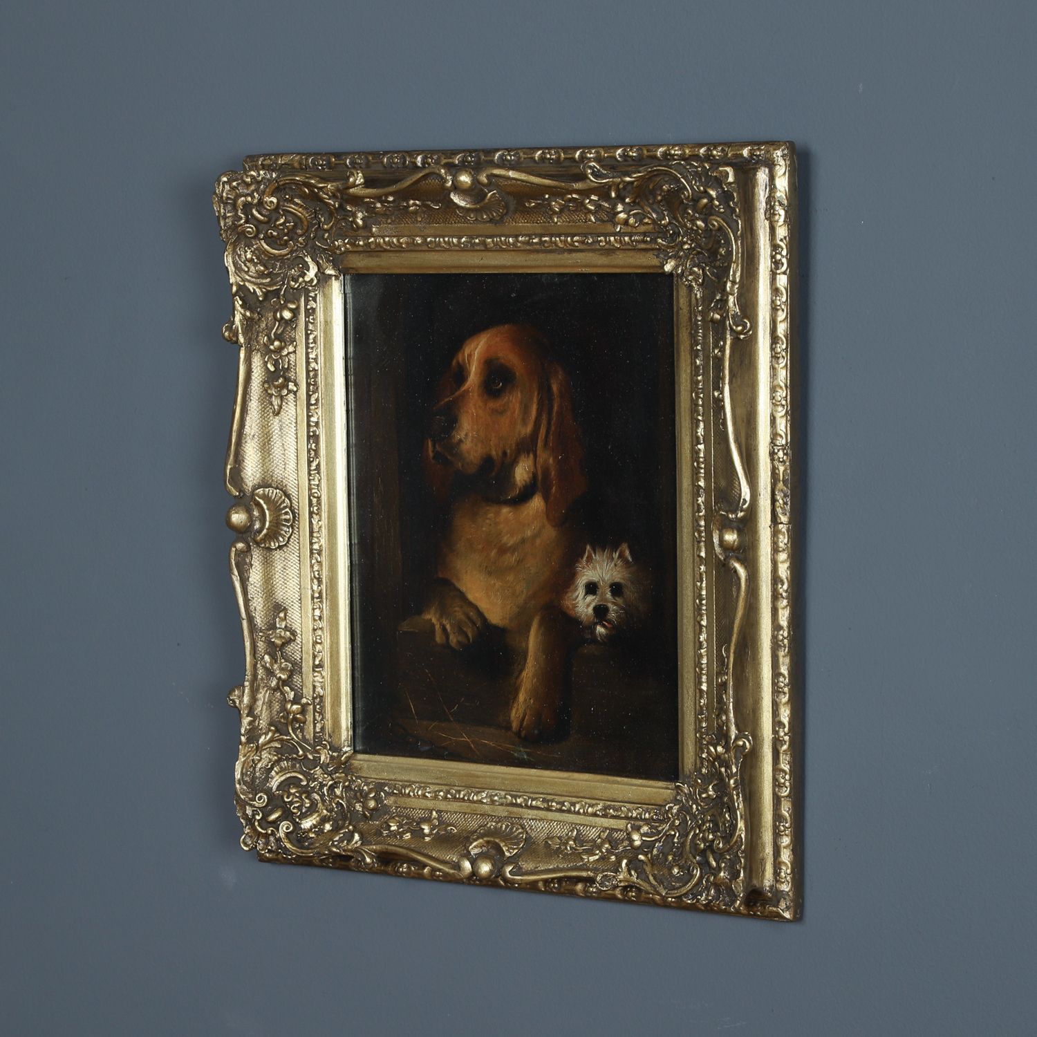 English Victorian Copy Of An Oil Painting Picture Of Dignity And Impudence Hound Dog By Sir Edwin Landseer (Circa 1860) photo vinterior