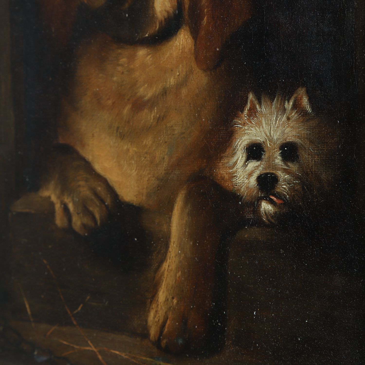 photo furniture English Victorian Copy Of An Oil Painting Picture Of Dignity And Impudence Hound Dog By Sir Edwin Landseer (Circa 1860)