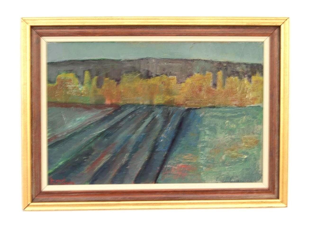Original Swedish Oil On Canvas – “Field At Dusk” By Bruno Forssberg, Billingsfors Dalsland – Vintage & Framed – 49 × 36 Cm (19.3" × 14.2")