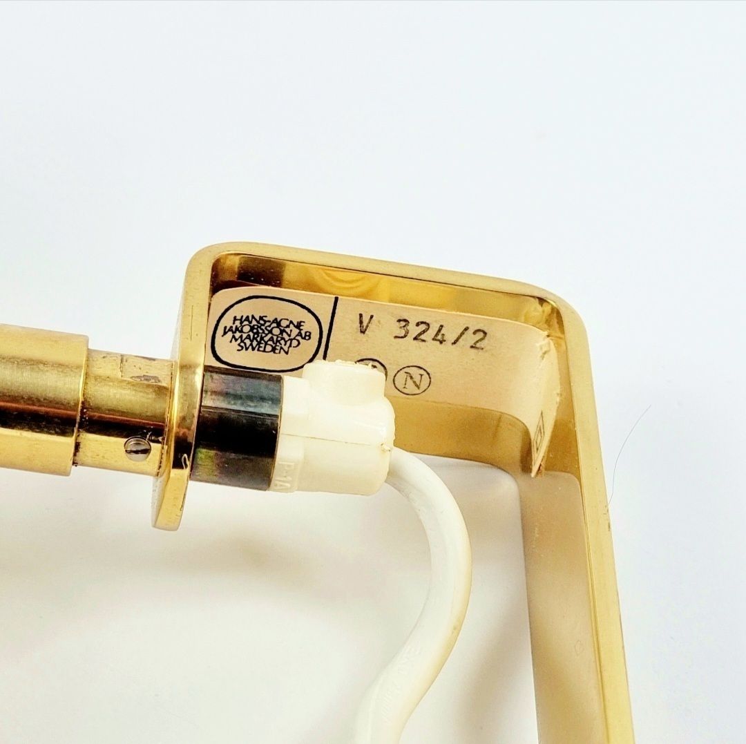 photo for sale Pair Of Mid Century Scandinavian Brass Wall Lights By Hans Agne Jakobsson, Sweden, 1960s