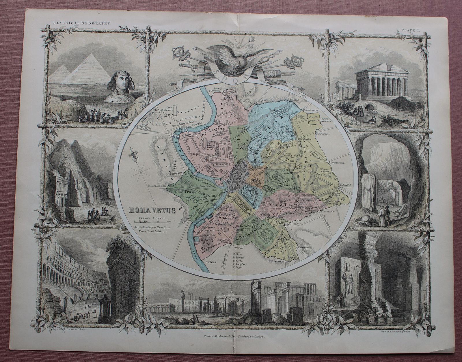 Antique City Plan Of Rome 'Roma Vetus' By Keith Johnston C1878