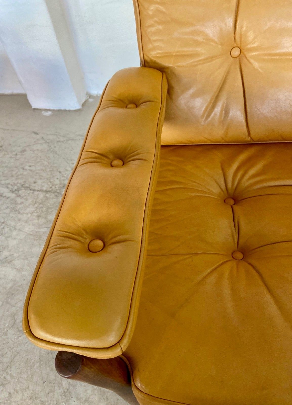 Vintage Mid Century Light Tan Leather Lounge Chair By Göte Möbler 1970,S photo for sale