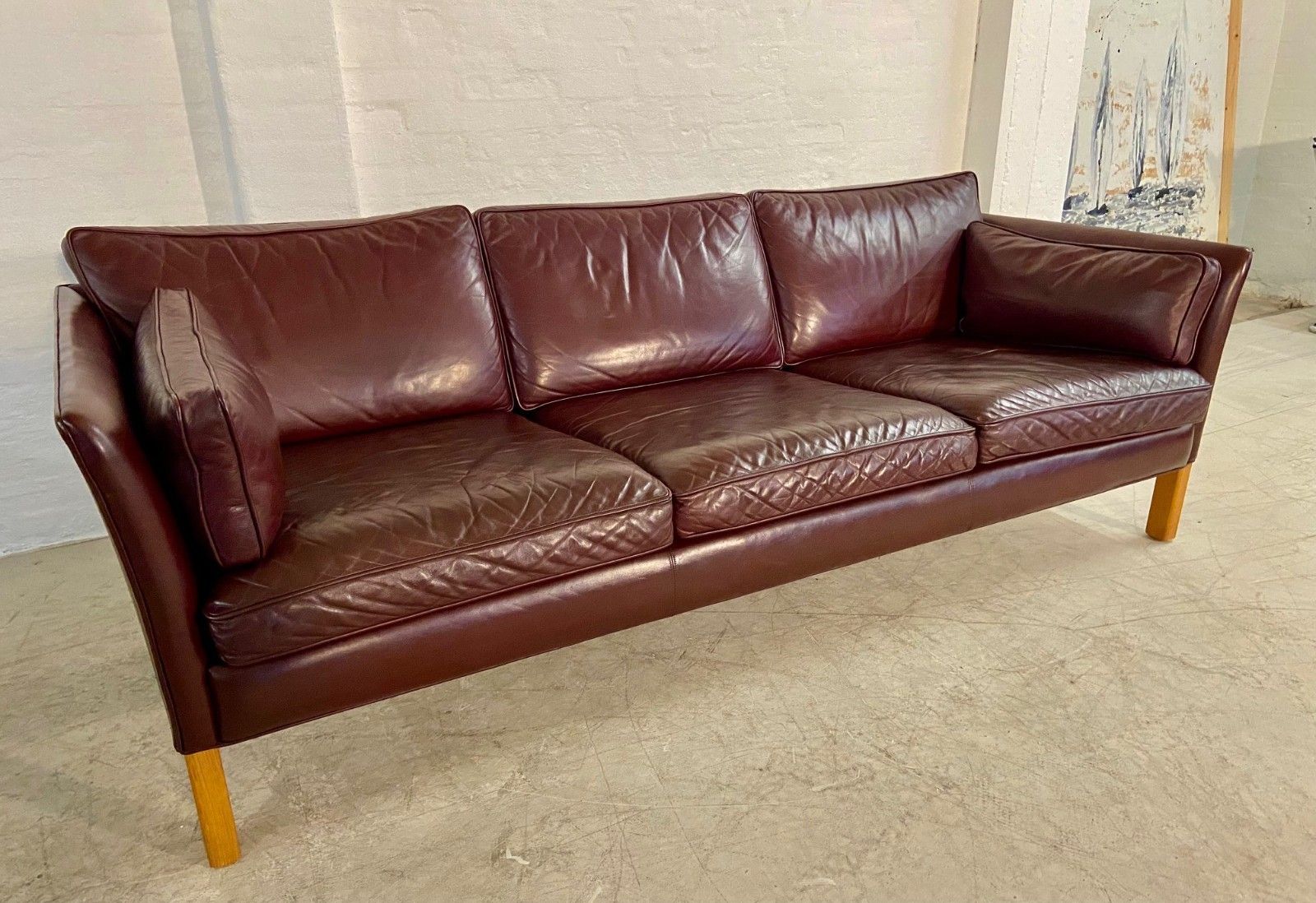 Mid Century Modern Arne Norell Swedish Burgundy Leather Sofa – 1960s photo vintage