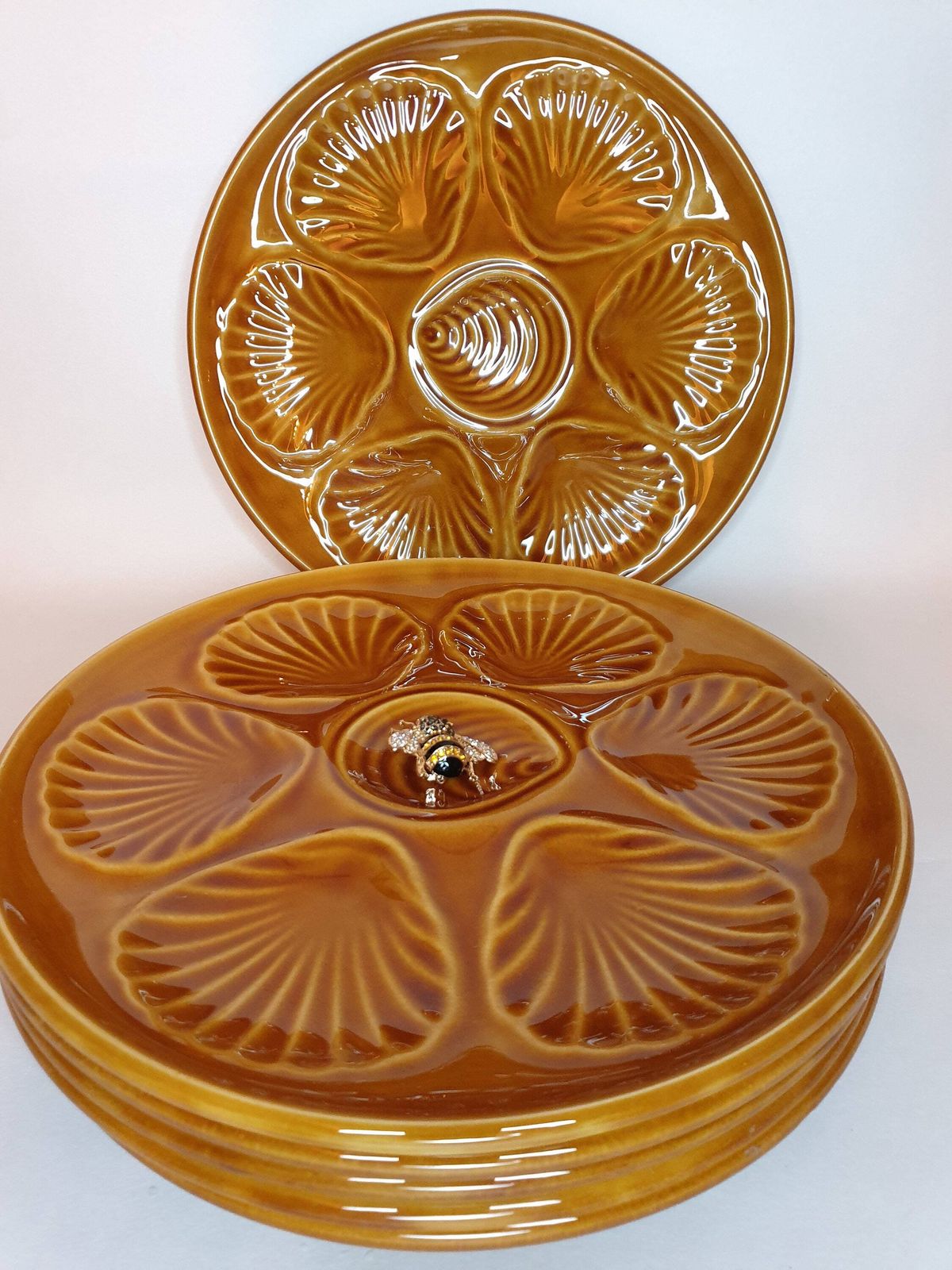 Vintage keramische oesterplaten, schaal voor zeevruchten, Thanksgiving Table