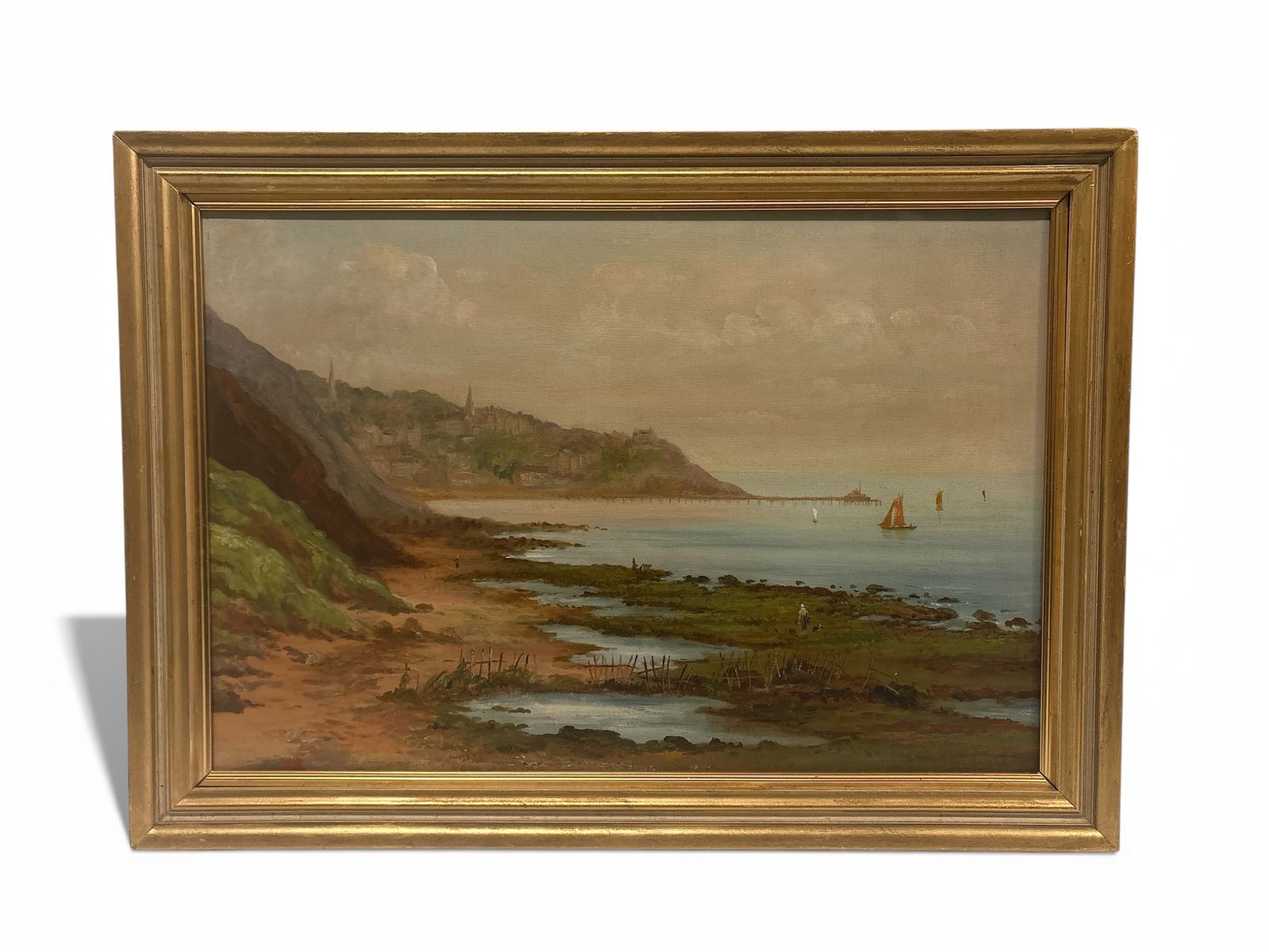 Oil On Canvas Landscape Of The Coast Of Scarborough Late 19th Century