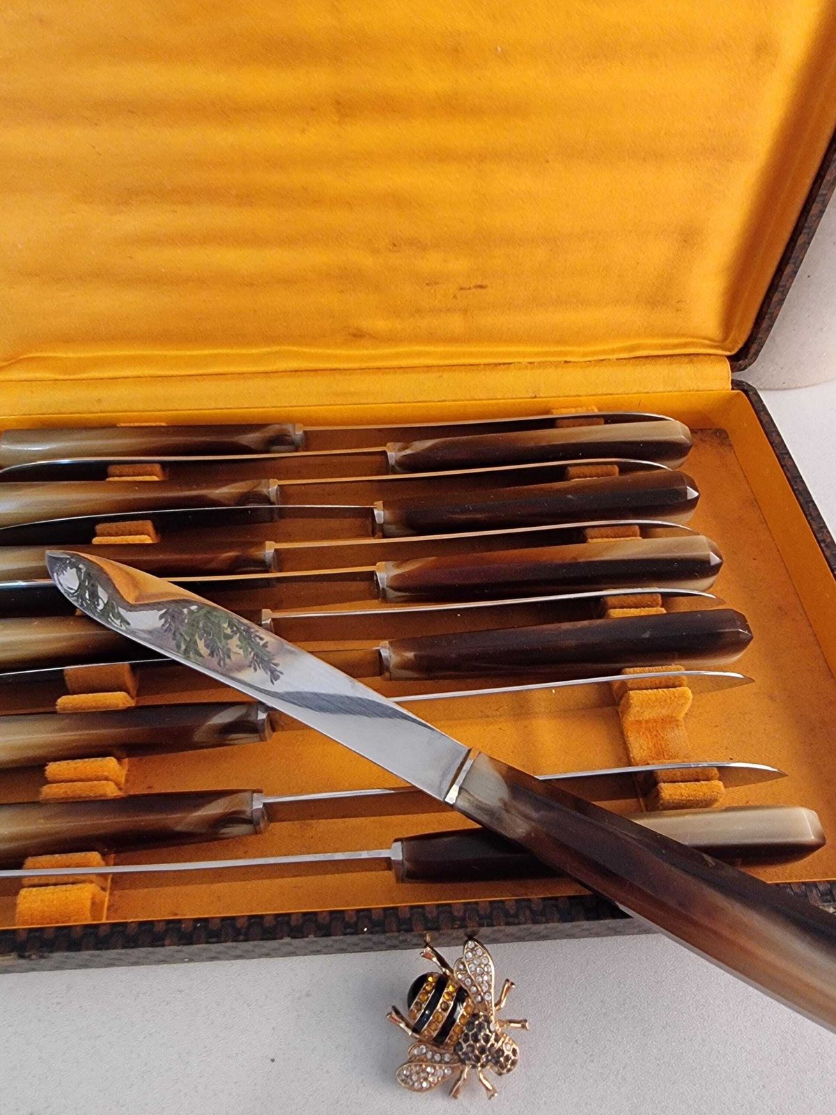 Vintage French Table Knife Set, Veritable Mallaret Engraving, Early 20th Century, 12 Piece Knife Set photo 60.9