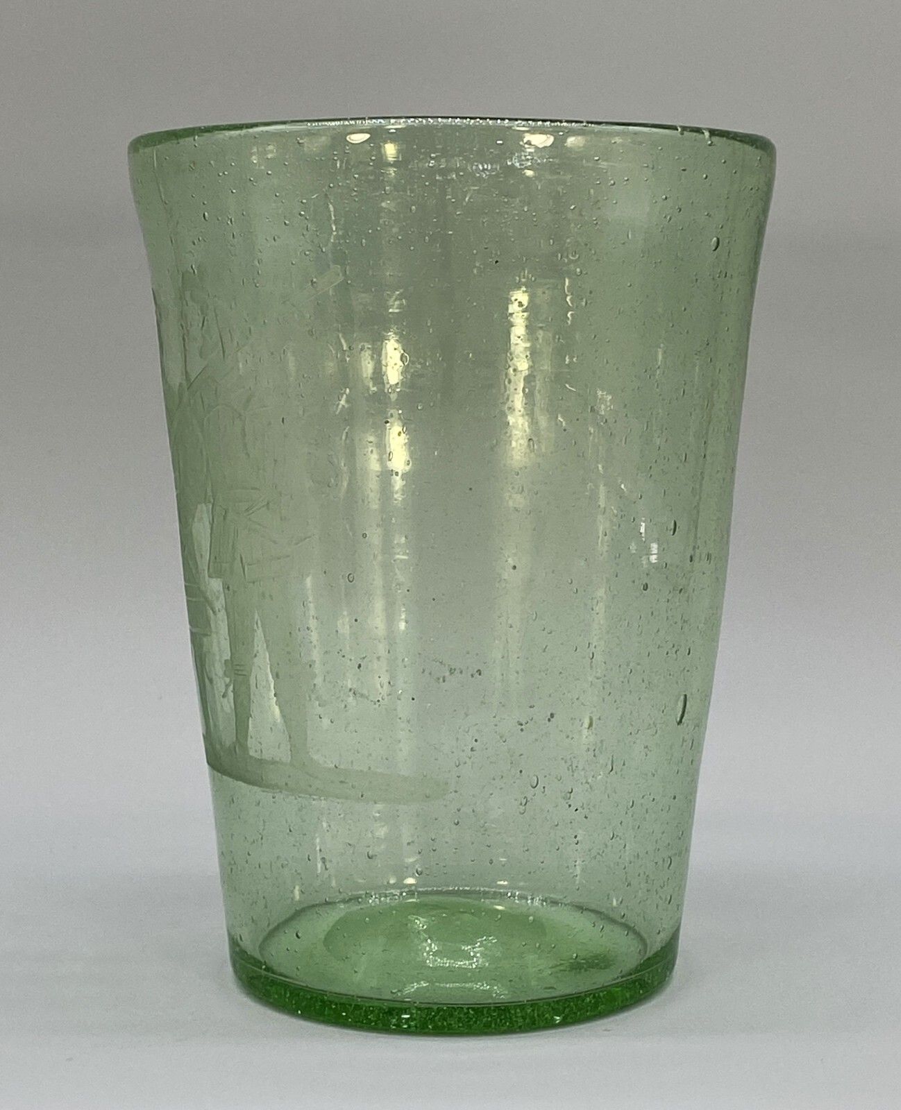 Large Superb 18thc Hand Blown Engraved Green Glass Beaker Vase Circa 1760 photo Home Decor
