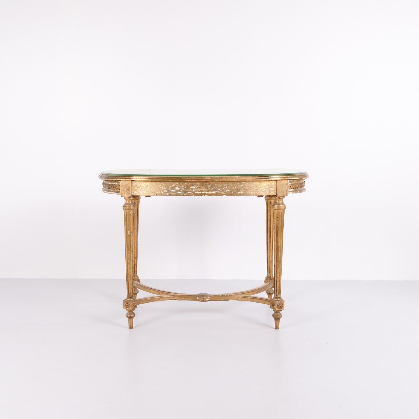 Antique Desk With Glass Top & Drawer – Gustavian/Louis XVI Style – Gilded Wood – 1850s photo Furniture