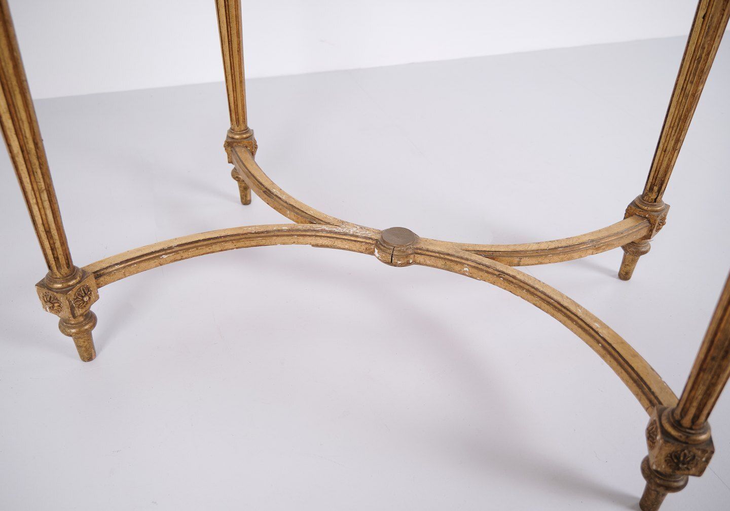 Antique Desk With Glass Top & Drawer – Gustavian/Louis XVI Style – Gilded Wood – 1850s photo vintage